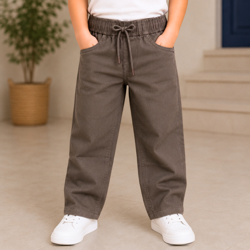 KEPEL Boys Casual Cotton Pants with Elastic Waist & Drawstring | Black, Olive, Khakhi & Brown | Sizes 22-40 (3-14+ Years)