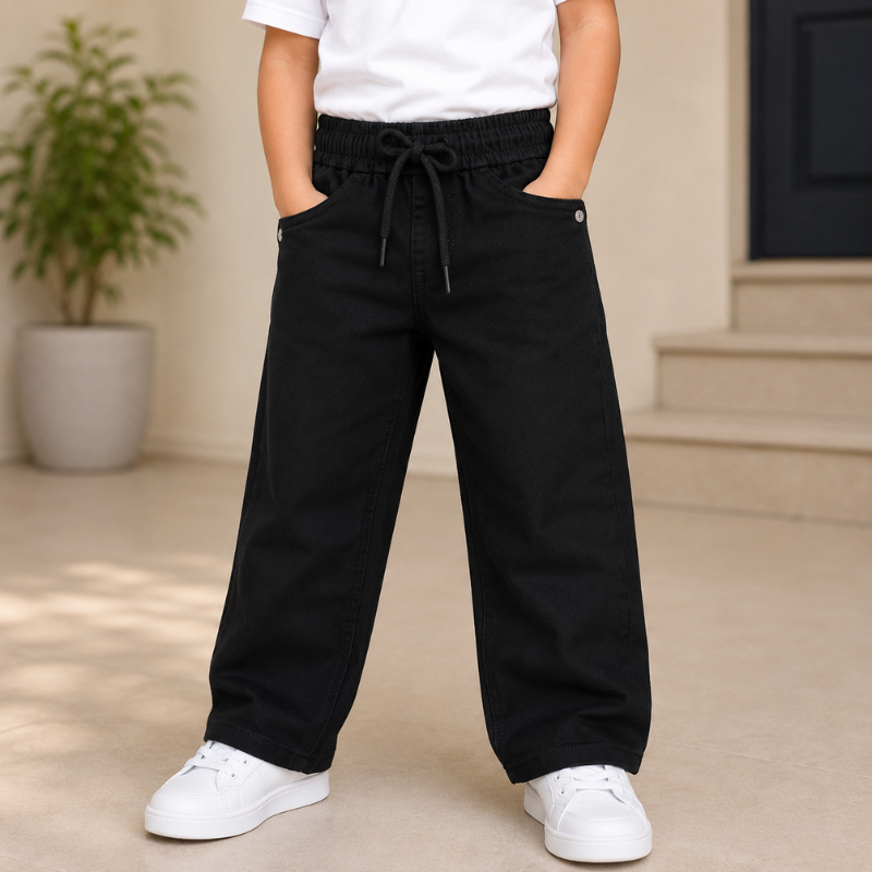 KEPEL Boys Casual Cotton Pants with Elastic Waist & Drawstring | Black, Olive, Khakhi & Brown | Sizes 22-40 (3-14+ Years)
