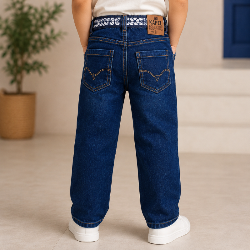 KEPEL Boys Premium Denim Jeans with Belt | Straight Fit Kids Jeans | Size 22-40 (3-14+ Years)