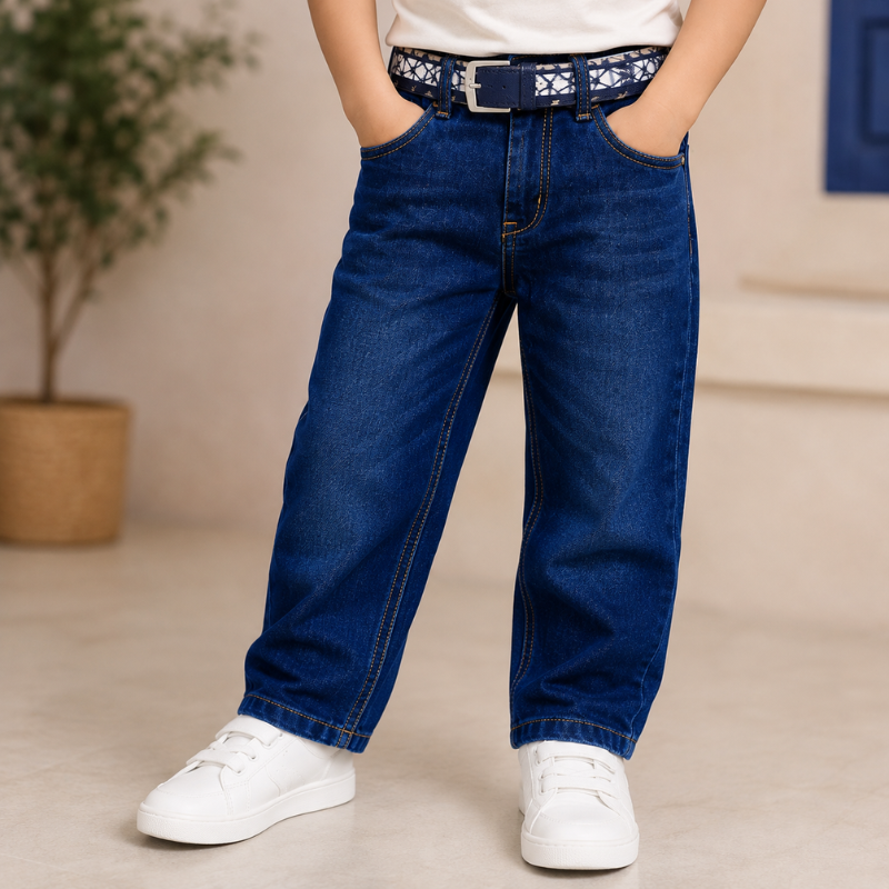 KEPEL Boys Premium Denim Jeans with Belt | Straight Fit Kids Jeans | Size 22-40 (3-14+ Years)