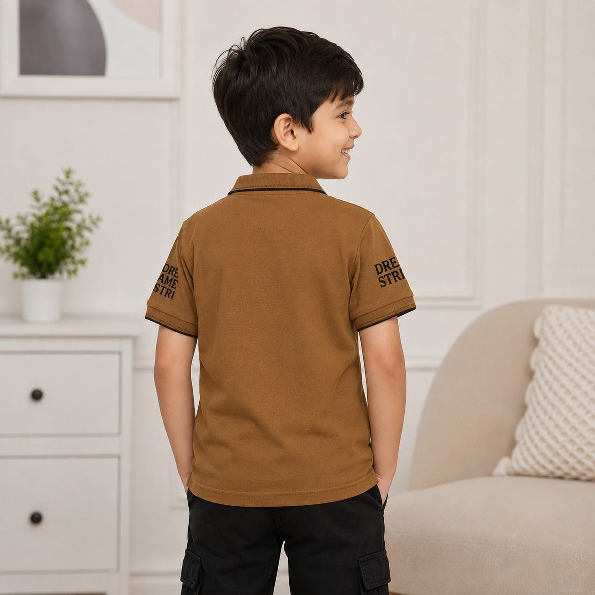 99 BALLON Boys Brown Polo T-Shirt | Premium Cotton Printed T-Shirt | 4Y–12Y - SMILE BABY
