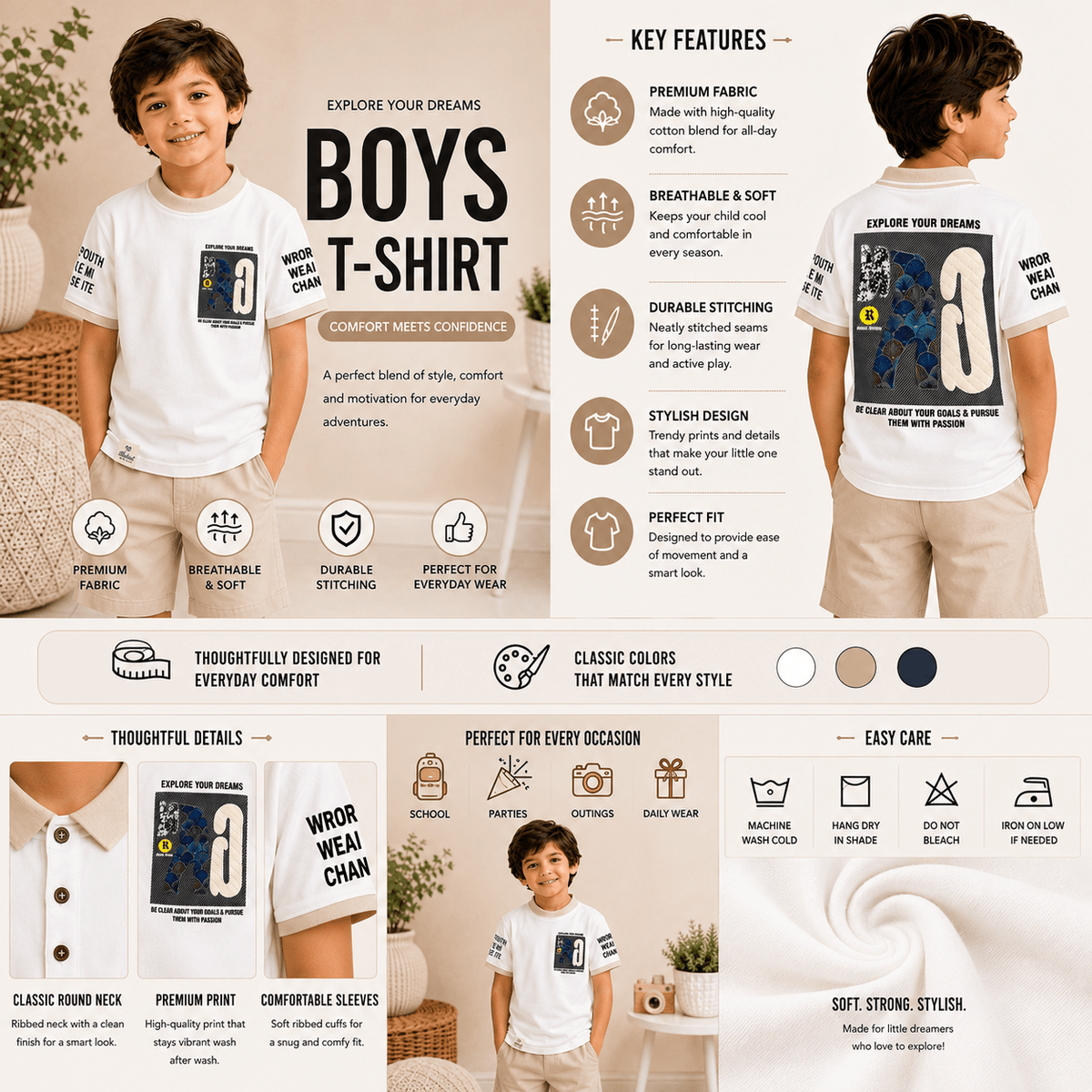 99 Balloon Boys White Printed T-Shirt | Stylish Half Sleeve T-Shirt for Boys 2–12 Years - SMILE BABY