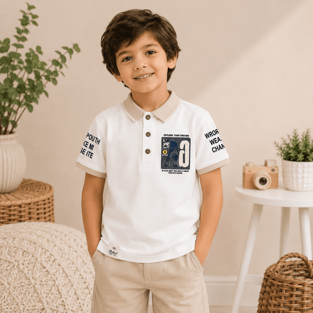 99 Balloon Boys White Printed T-Shirt | Stylish Half Sleeve T-Shirt for Boys 2–12 Years - SMILE BABY