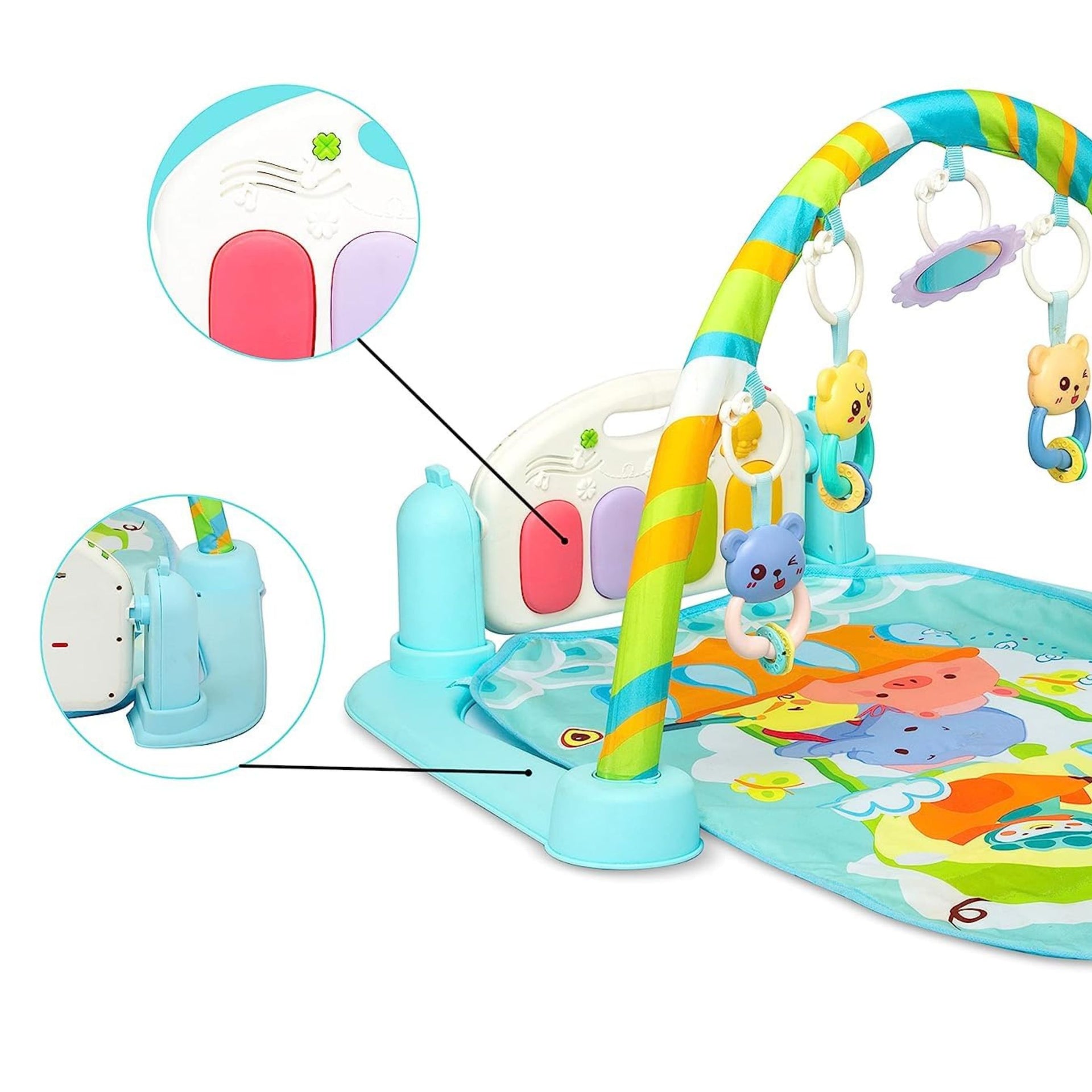 Baby Activity Gym Play Mat with Musical Keyboard & Hanging Toys – Tummy Time & Sensory Play Mat for Infants