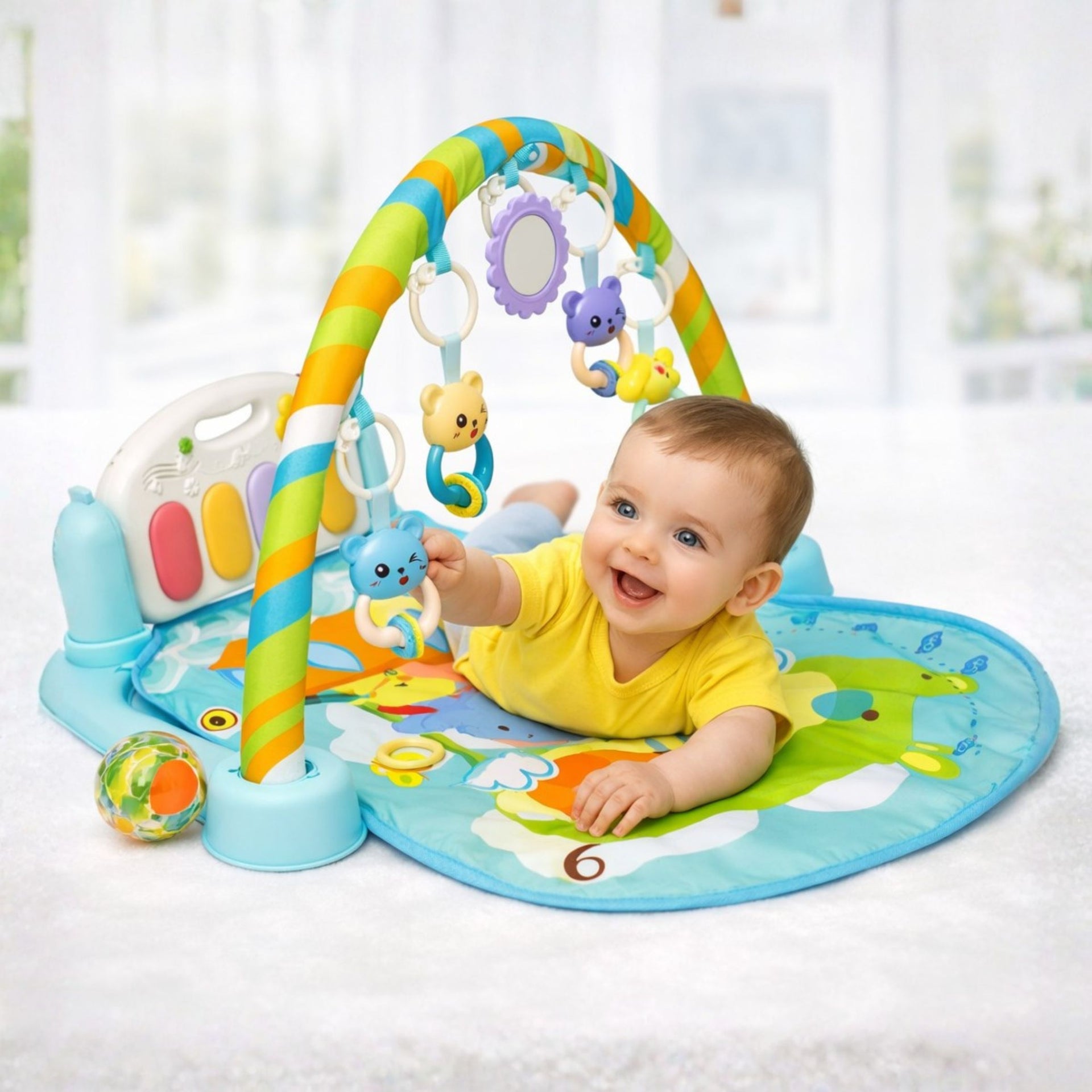 Baby Activity Gym Play Mat with Musical Keyboard & Hanging Toys – Tummy Time & Sensory Play Mat for Infants