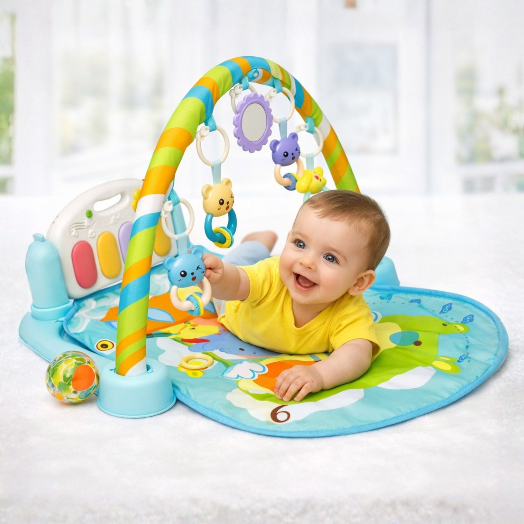 Baby Activity Gym Play Mat with Musical Keyboard & Hanging Toys – Tummy Time & Sensory Play Mat for Infants