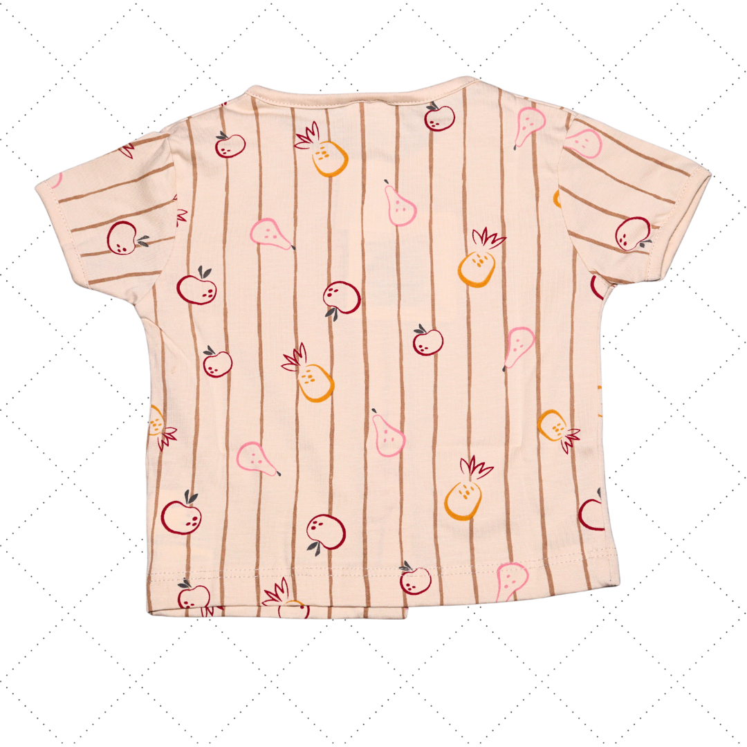 OLLYPOP T-shirt and short set for boys | all over printed set | fruits and line printed | half sleeve with round neck T-shirt with shorts