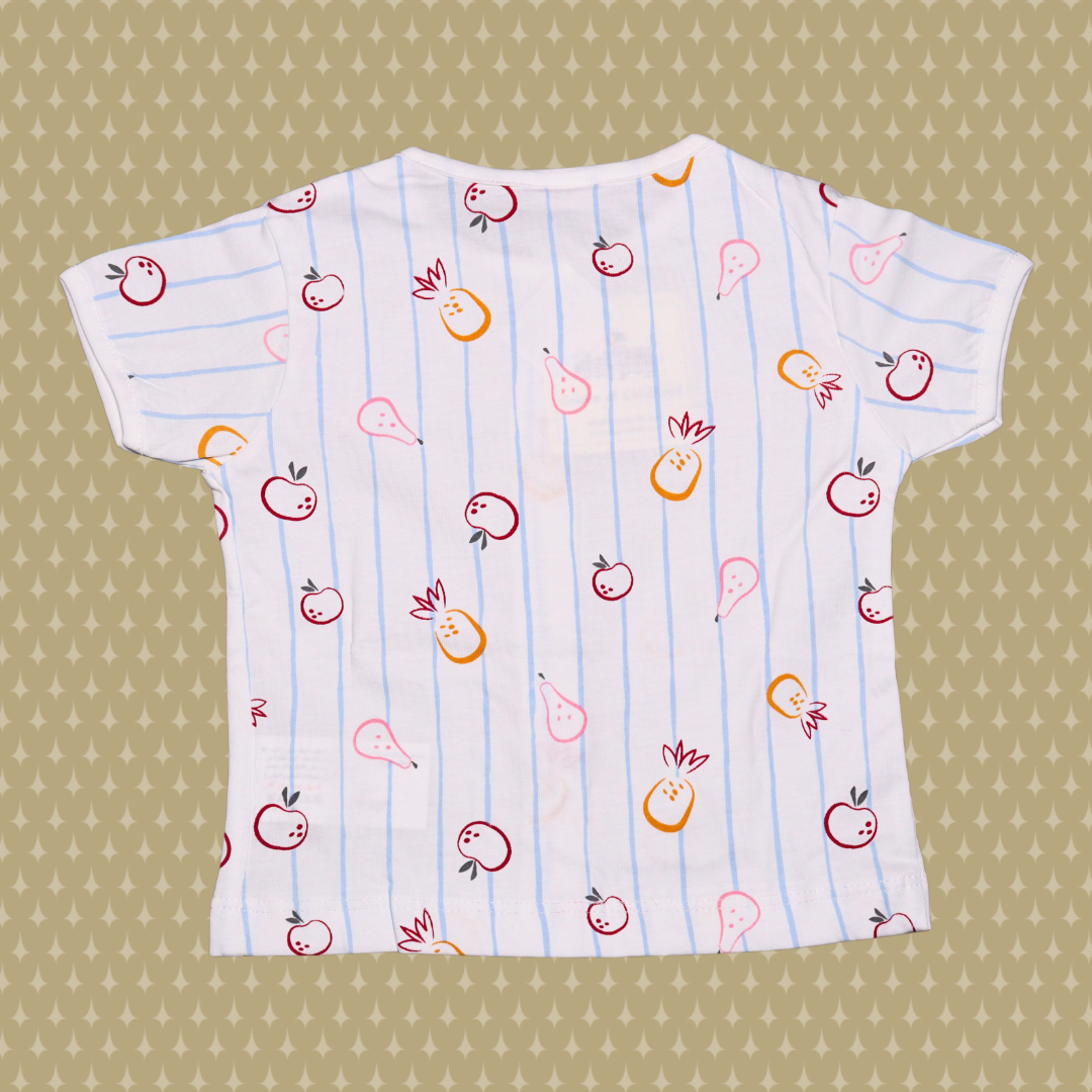OLLYPOP T-shirt and short set for boys | all over printed set | fruits and line printed | half sleeve with round neck T-shirt with shorts