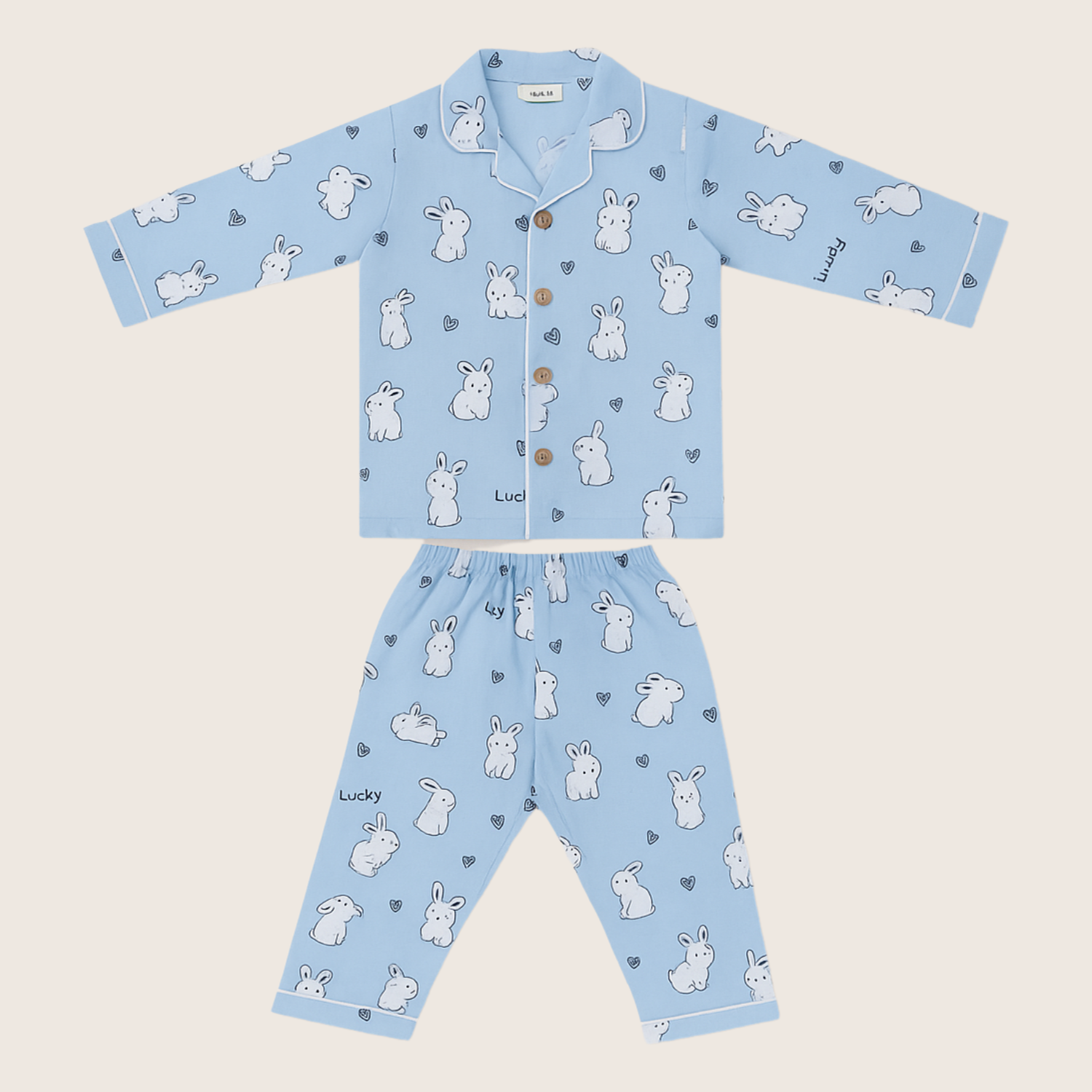 Smile Baby Unisex Muslin Cotton Night Suit – Blue Bunny Print Pajama Set (Age 3–8 Years)