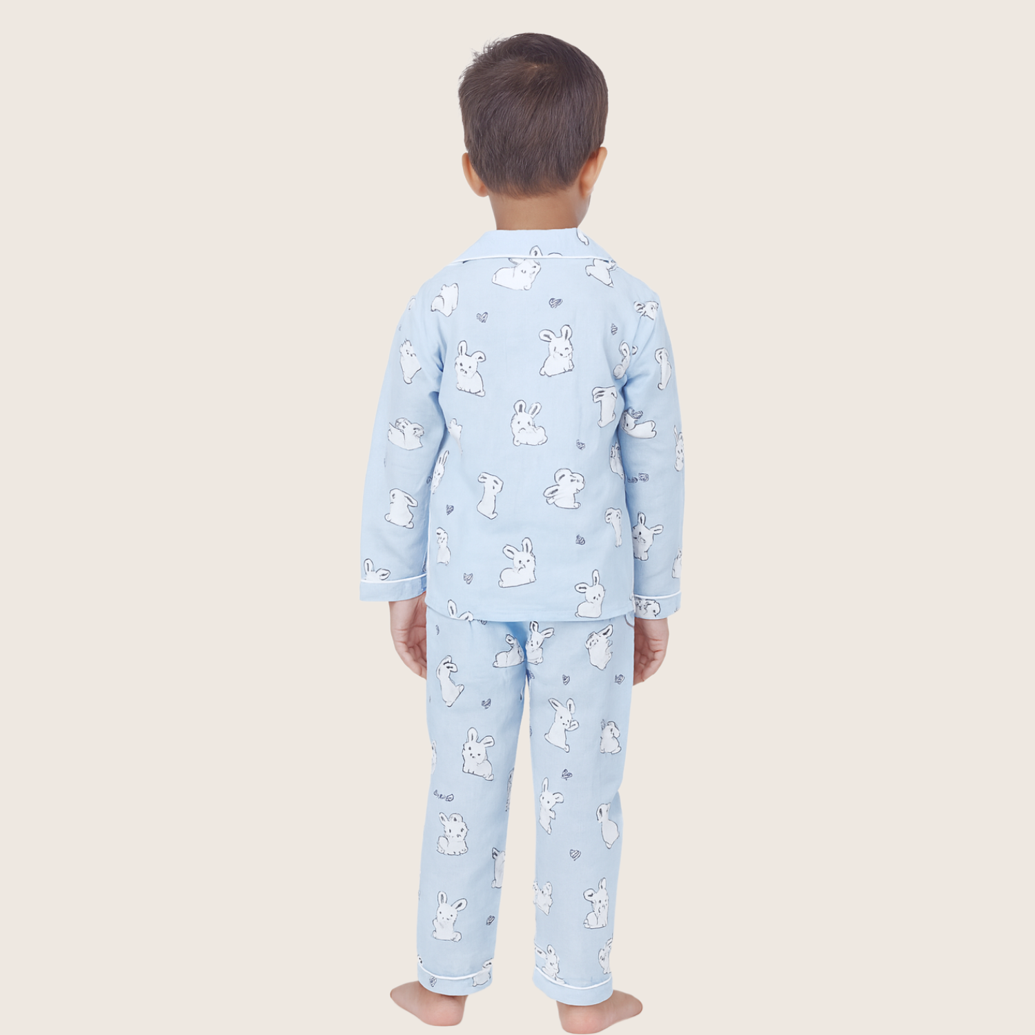 Smile Baby Unisex Muslin Cotton Night Suit – Blue Bunny Print Pajama Set (Age 3–8 Years)