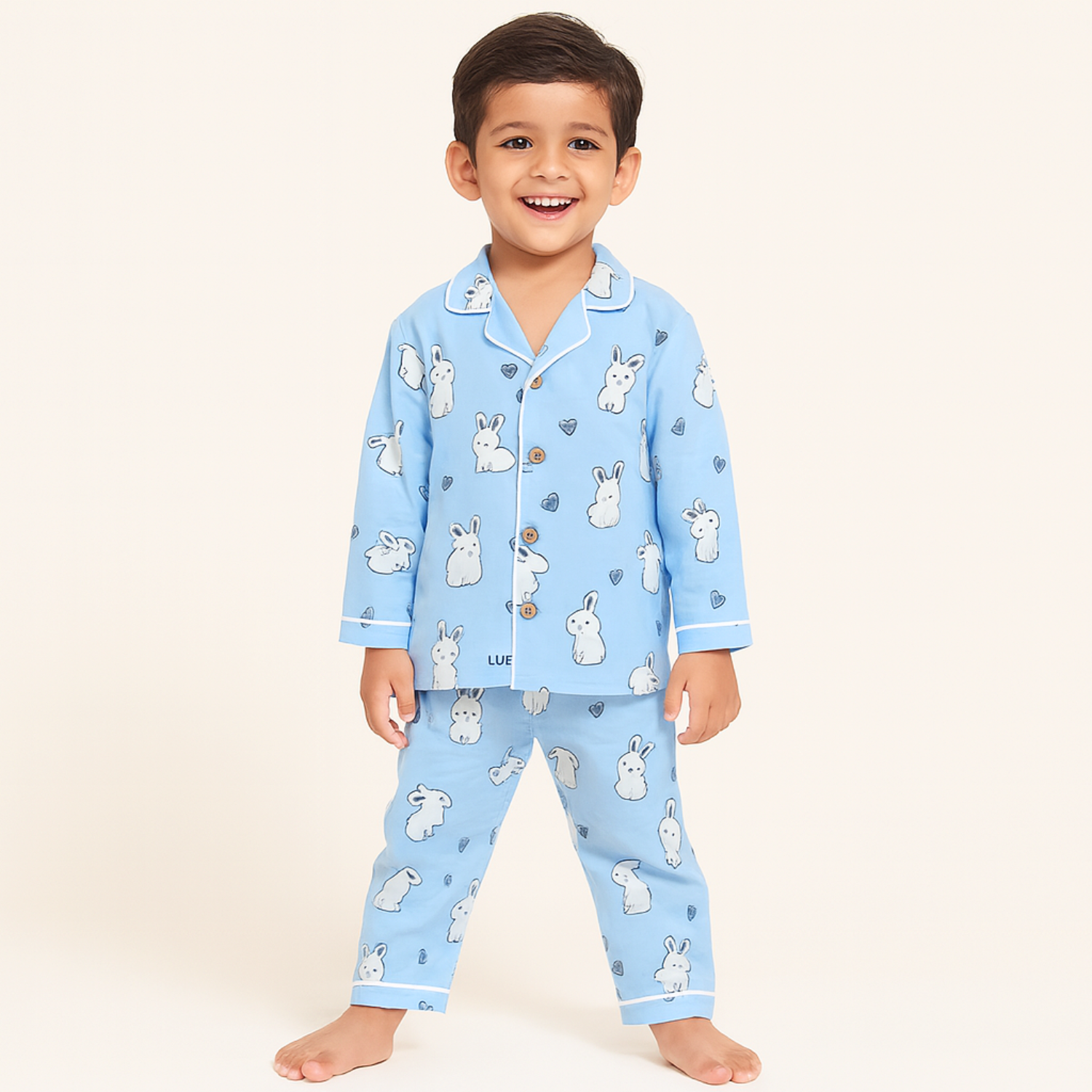 Smile Baby Unisex Muslin Cotton Night Suit – Blue Bunny Print Pajama Set (Age 3–8 Years)