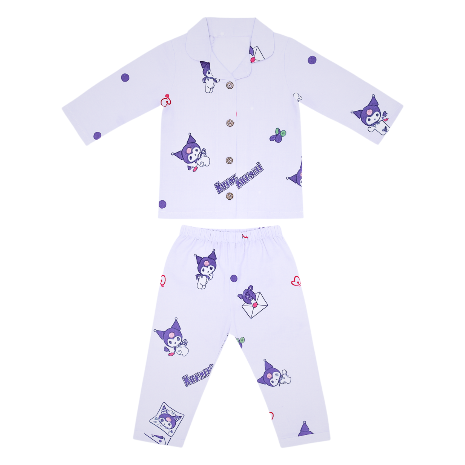 Smile Baby Girls Muslin Cotton Night Suit – Kuromi Print Pajama Set (Age 6M–36M)