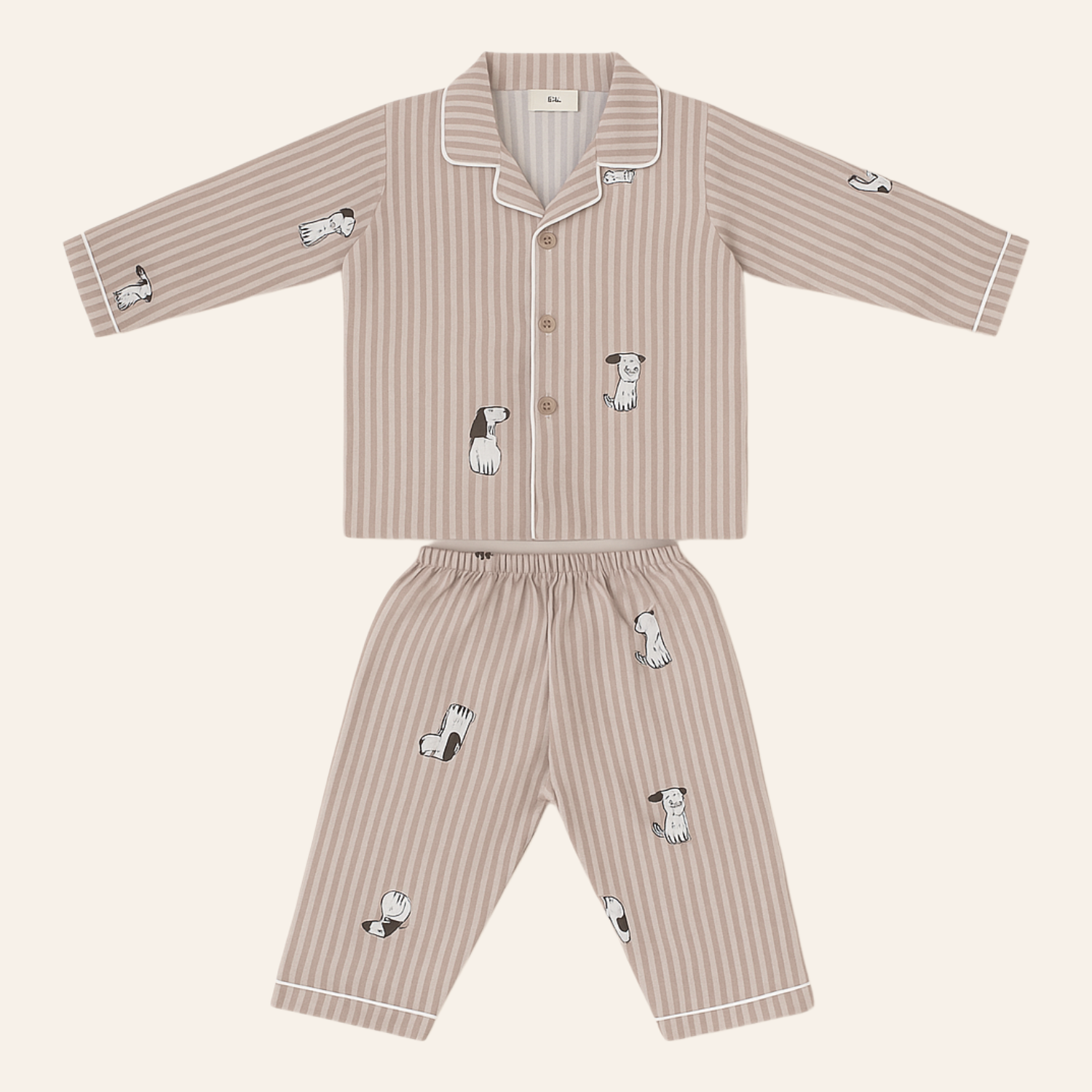 Smile Baby Beige Striped Dog Print Night Suit Set for Boys (3–8Y)
