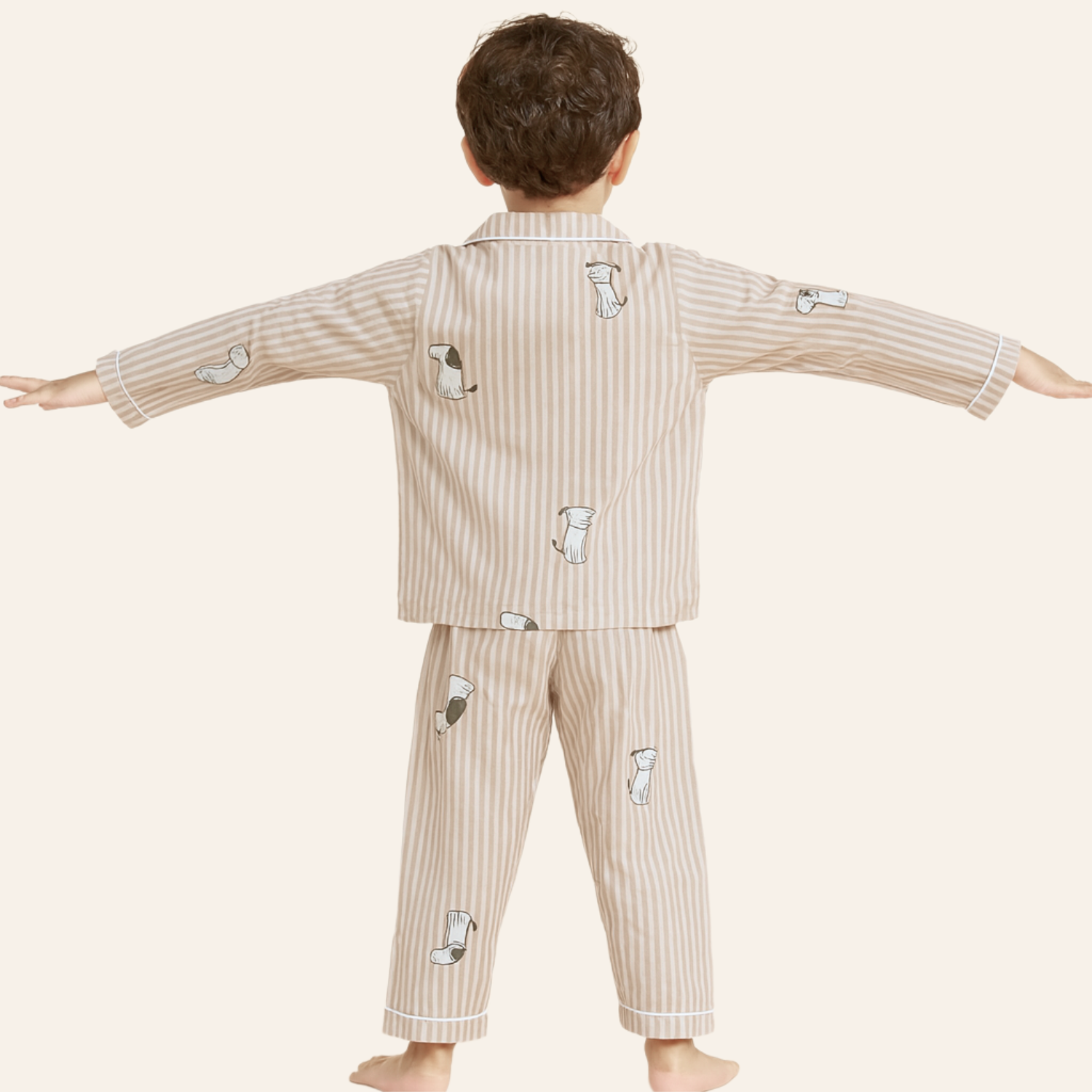 Smile Baby Beige Striped Dog Print Night Suit Set for Boys (3–8Y)