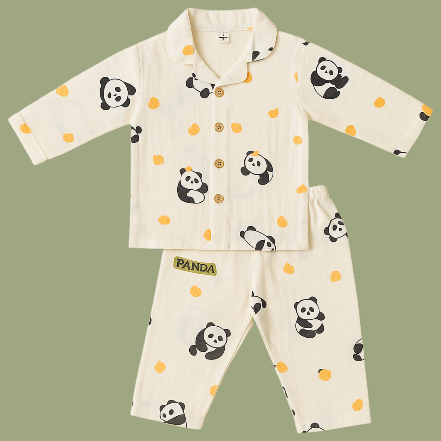 Smile Baby Unisex Muslin Cotton Night Suit – Cream Panda Print Pajama Set (Age 3–8 Years)