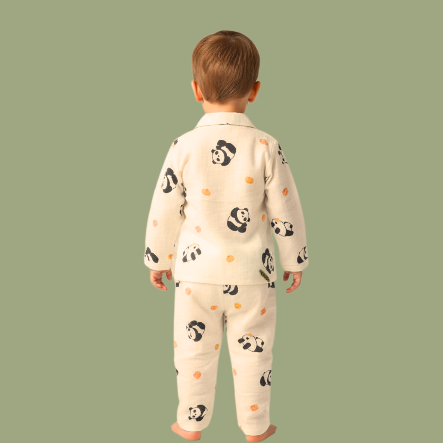 Smile Baby Unisex Muslin Cotton Night Suit – Cream Panda Print Pajama Set (Age 3–8 Years)