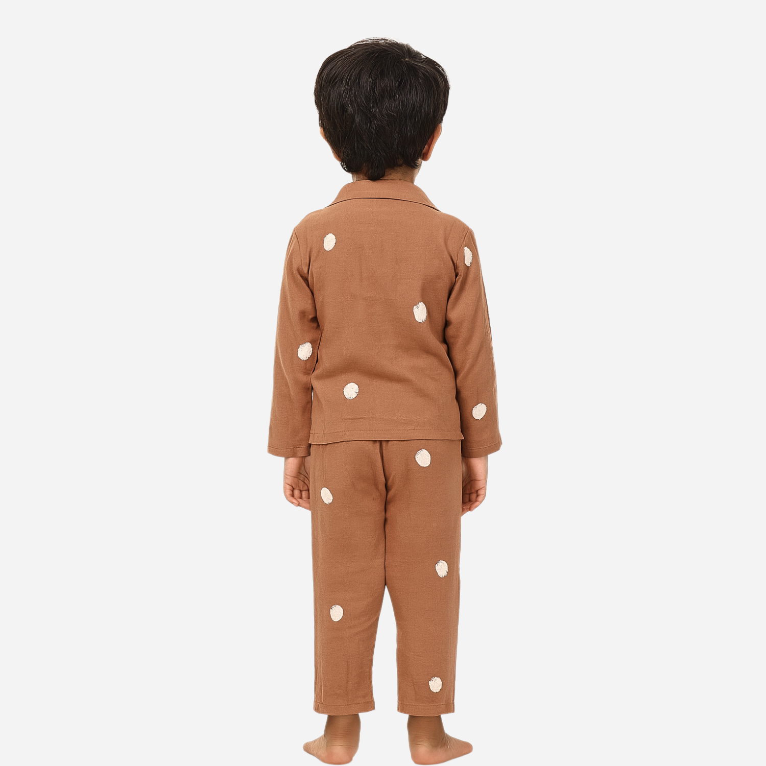 Smile Baby Boys Muslin Cotton Night Suit – Brown Polka Dot Pajama Set (Age 3–8 Years)