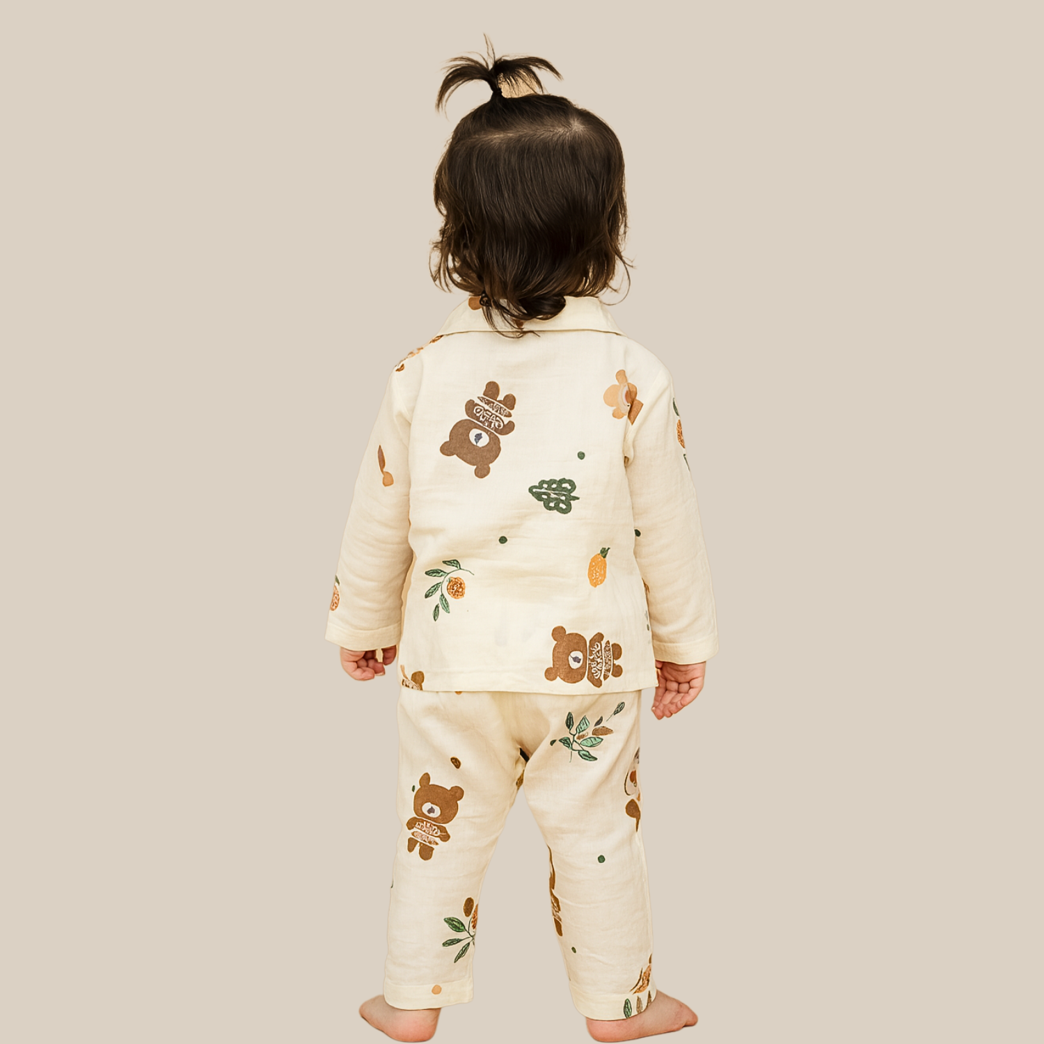 Smile Baby Girls Muslin Cotton Night Suit – Teddy Bear Print Pajama Set (Age 6–36 Months)