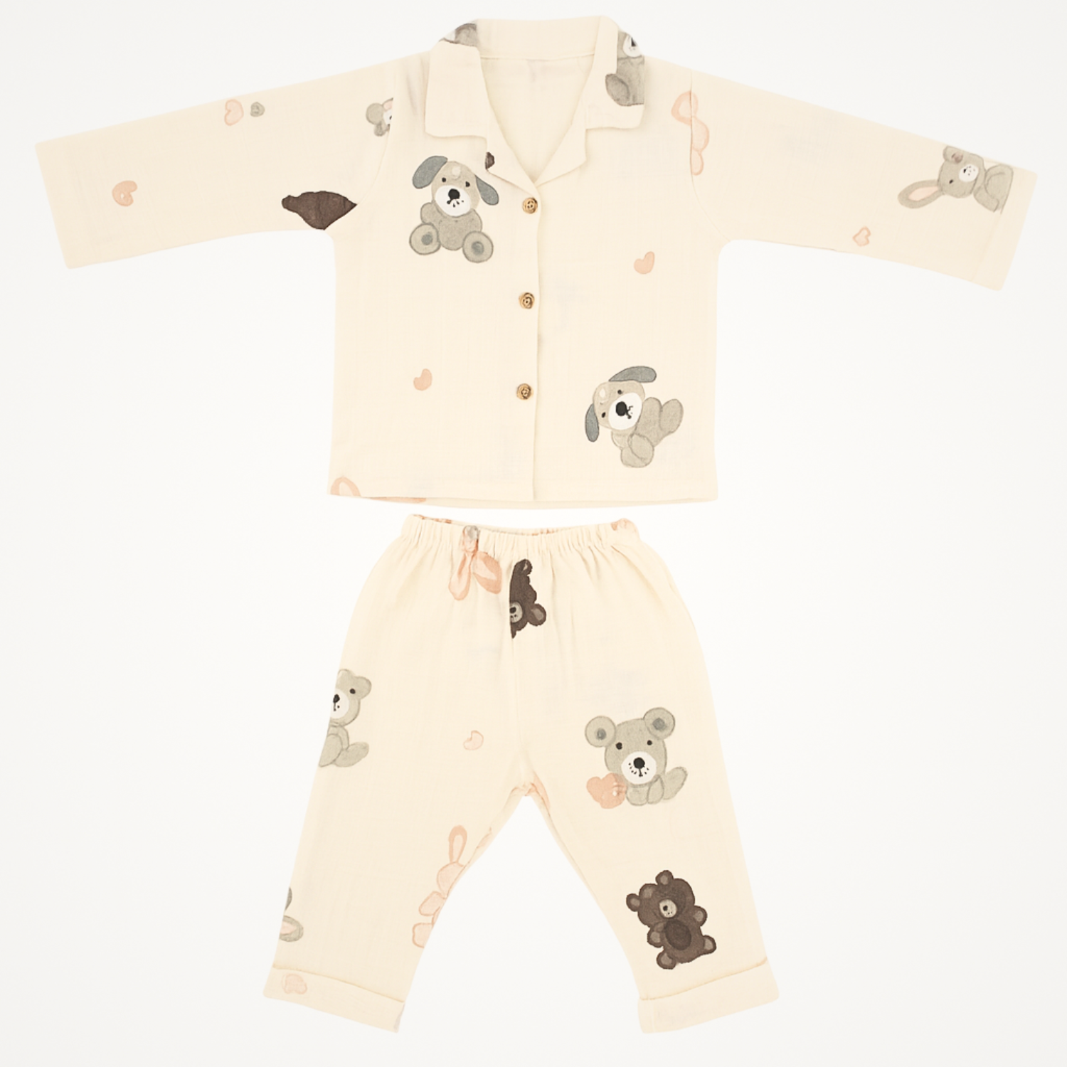 Muslin Cotton Beige Animal Print Night Suit for Girls (3–36 Months)