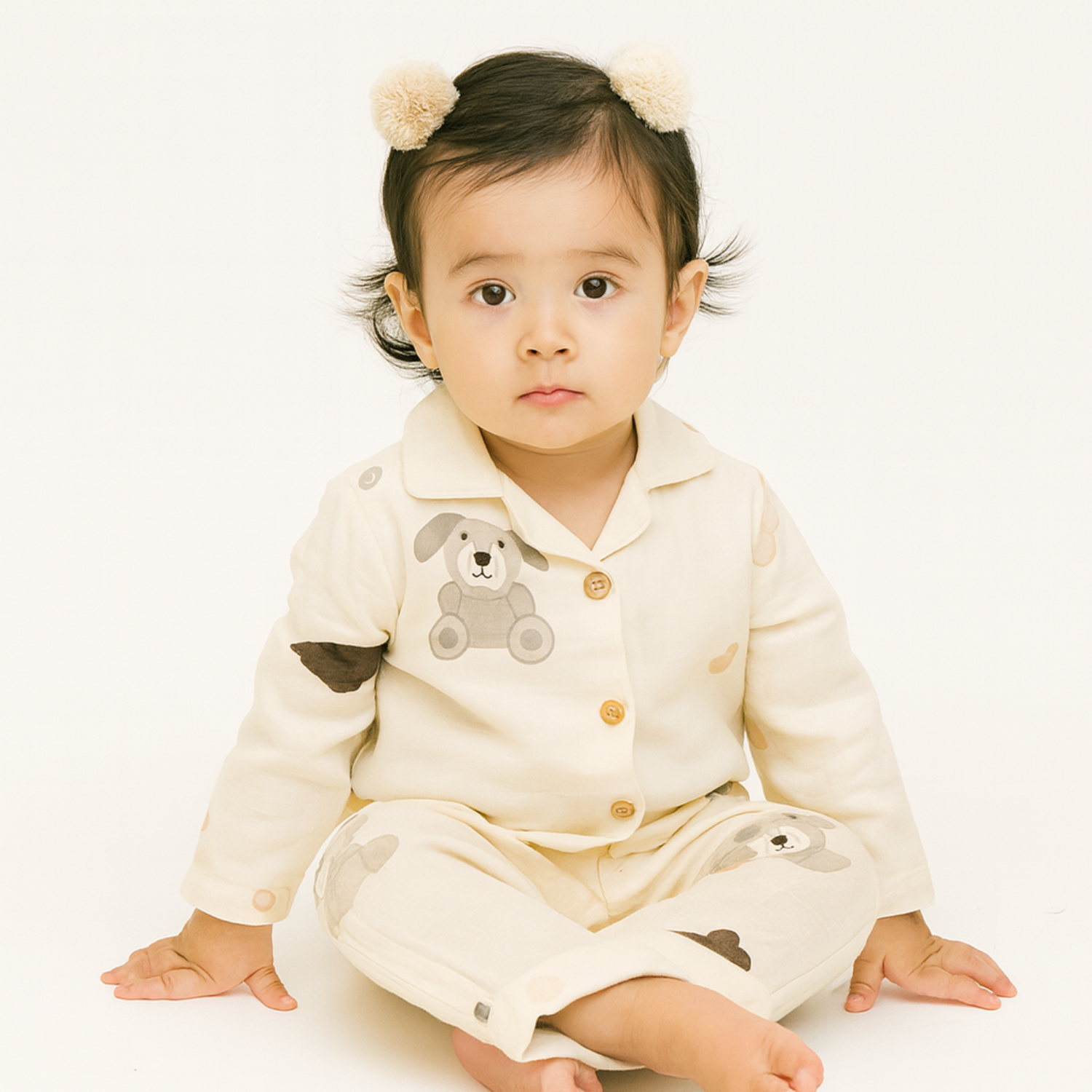 Muslin Cotton Beige Animal Print Night Suit for Girls (3–36 Months)