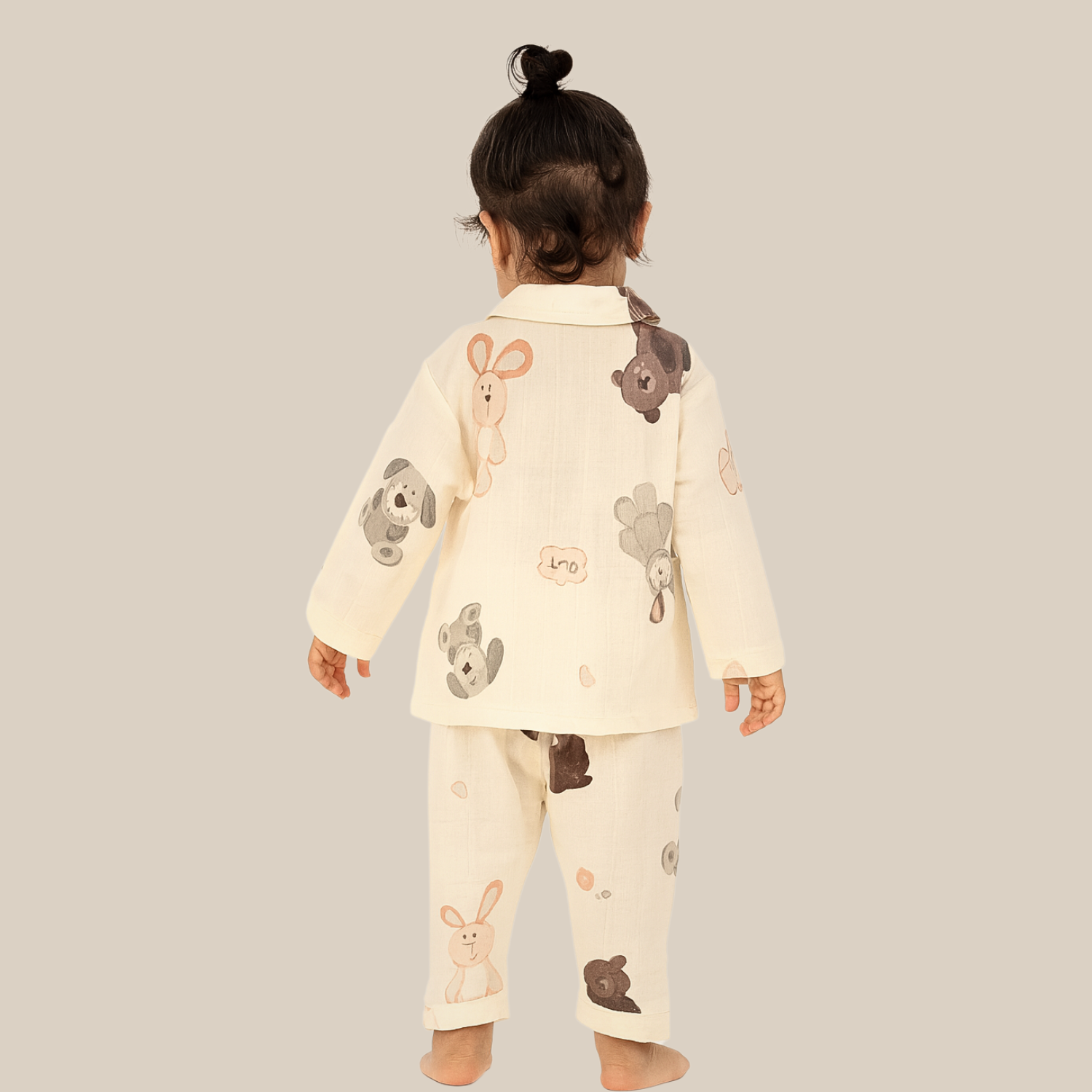 Muslin Cotton Beige Animal Print Night Suit for Girls (3–36 Months)