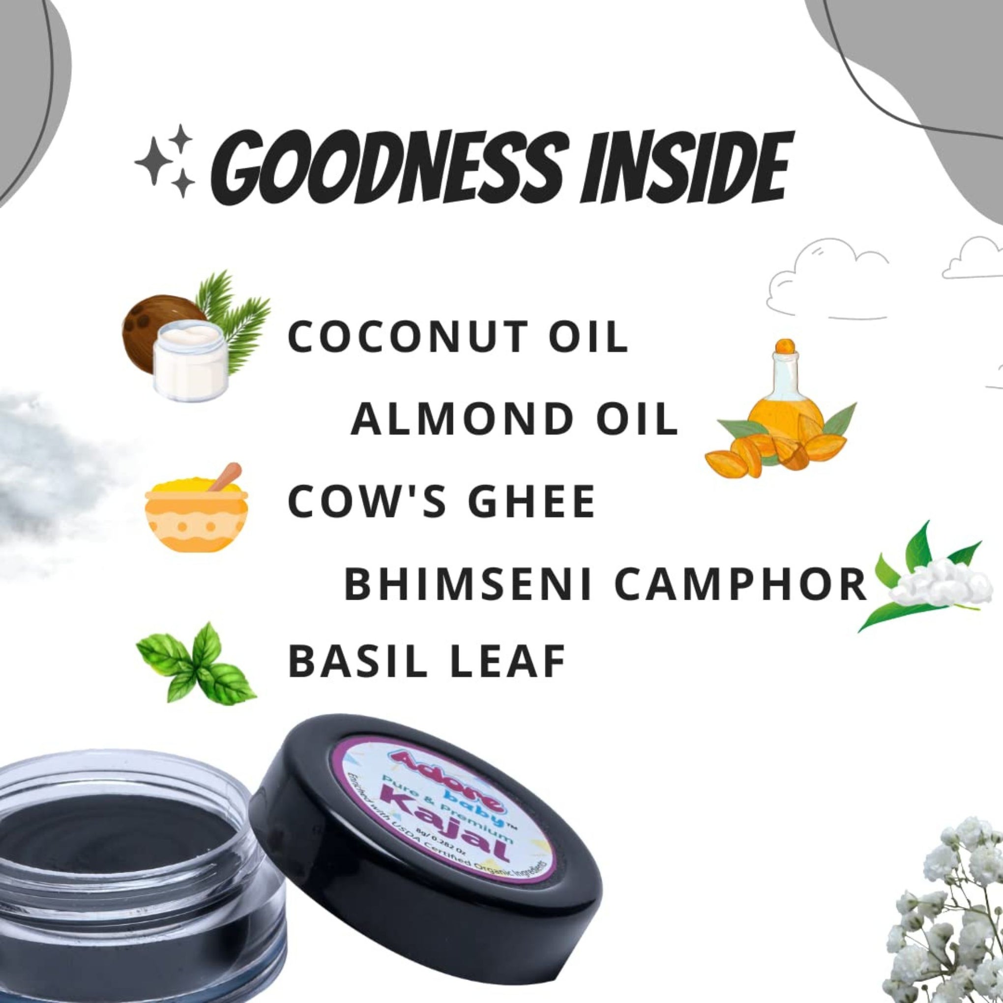 Adore Baby Pure & Premium Kajal - Enriched with USDA Certified Organic Ingredients , 8GM