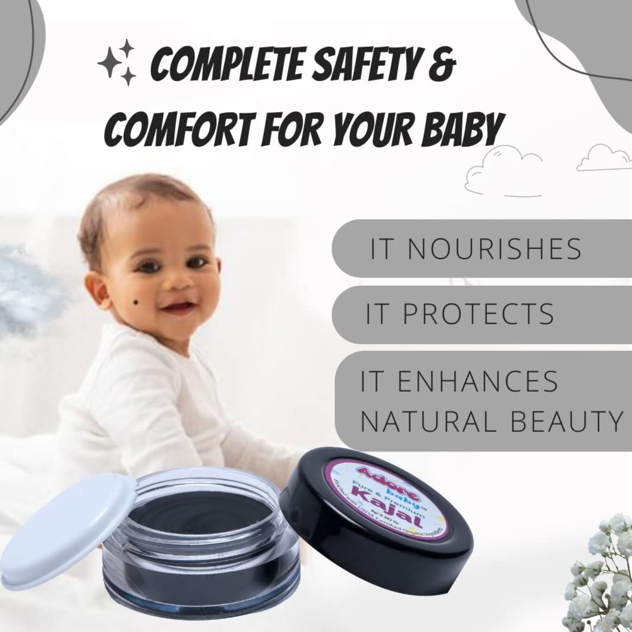Adore Baby Pure & Premium Kajal - Enriched with USDA Certified Organic Ingredients , 8GM