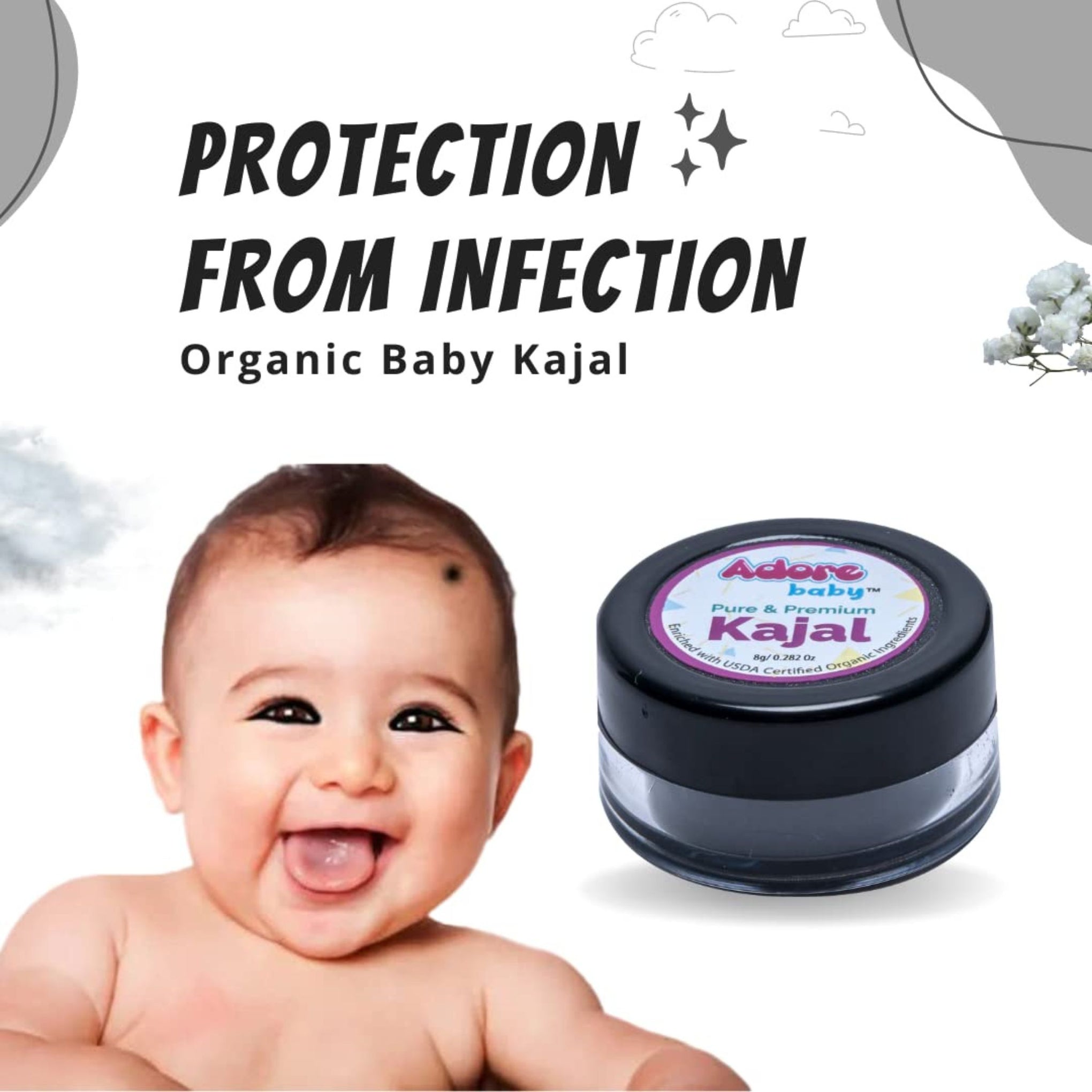 Adore Baby Pure & Premium Kajal - Enriched with USDA Certified Organic Ingredients , 8GM