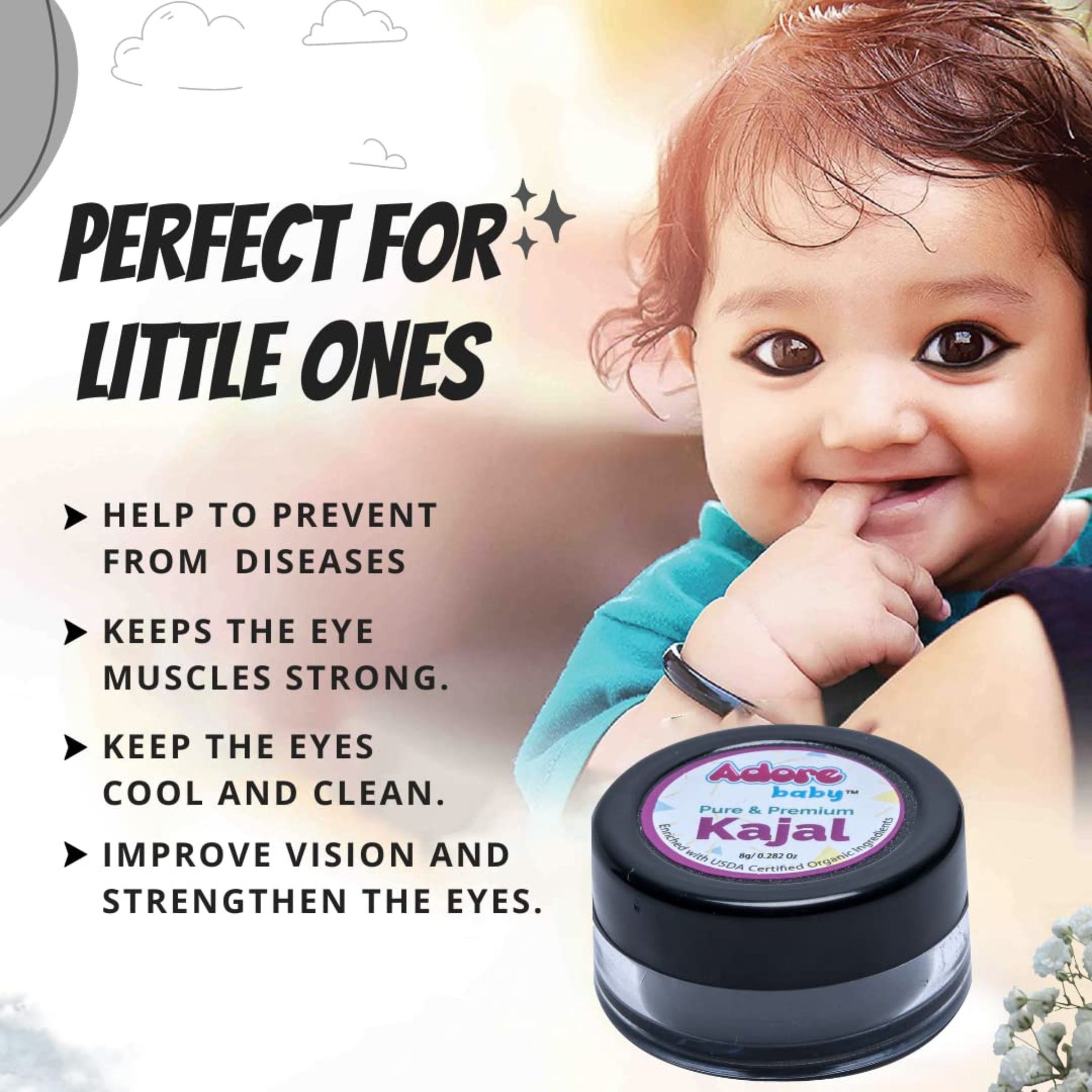 Adore Baby Pure & Premium Kajal - Enriched with USDA Certified Organic Ingredients , 8GM