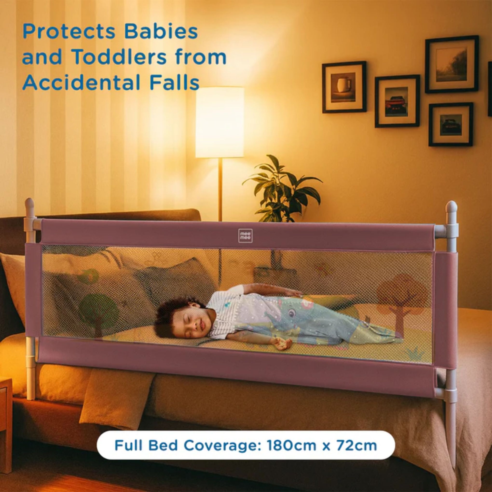 MEE MEE Adjustable Baby Bed Rail Guard – Pink Animal Print | 180 x 72 cm | Breathable Mesh, Easy Lift, Tool-Free Setup
