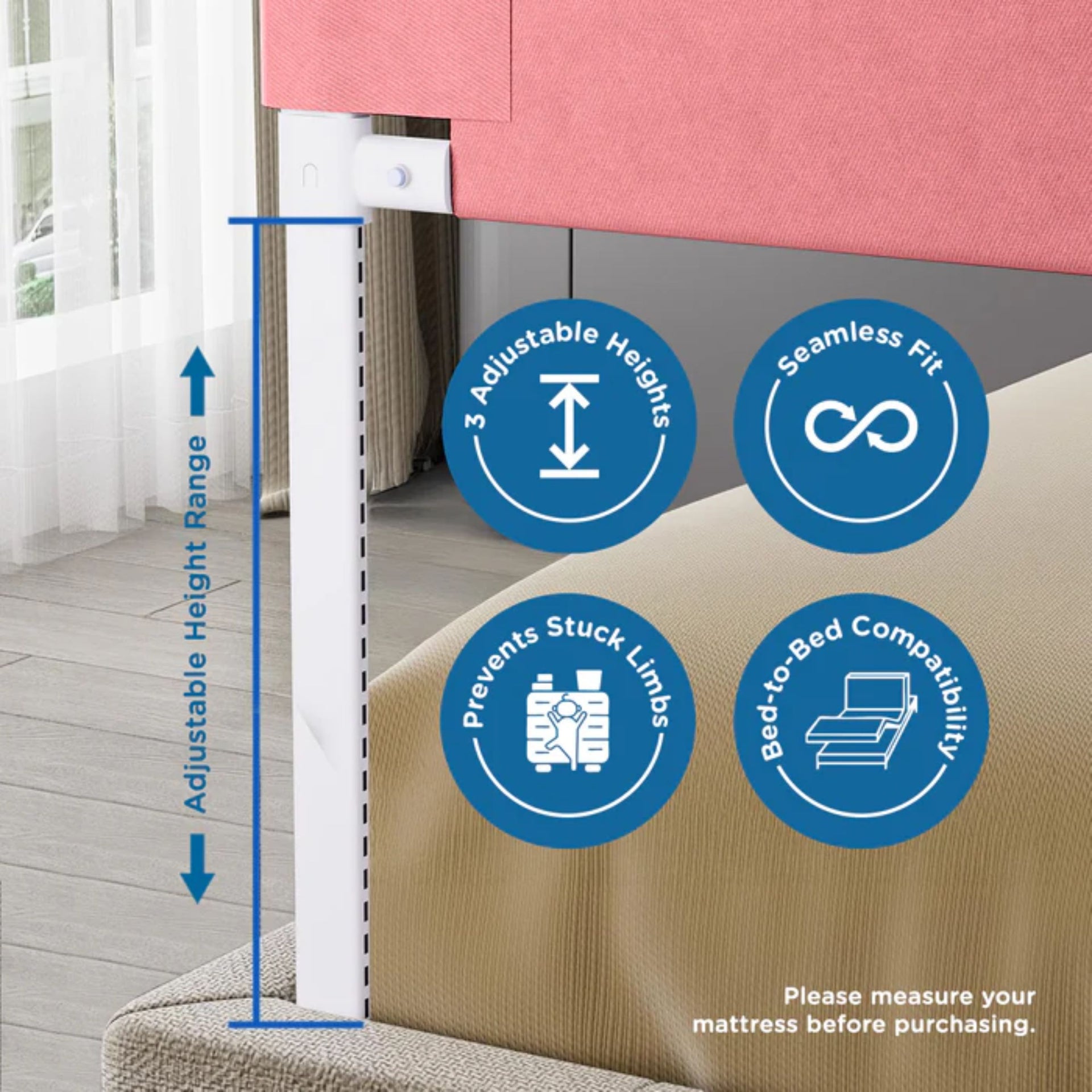 MEE MEE Adjustable Baby Bed Rail Guard – Pink Animal Print | 180 x 72 cm | Breathable Mesh, Easy Lift, Tool-Free Setup