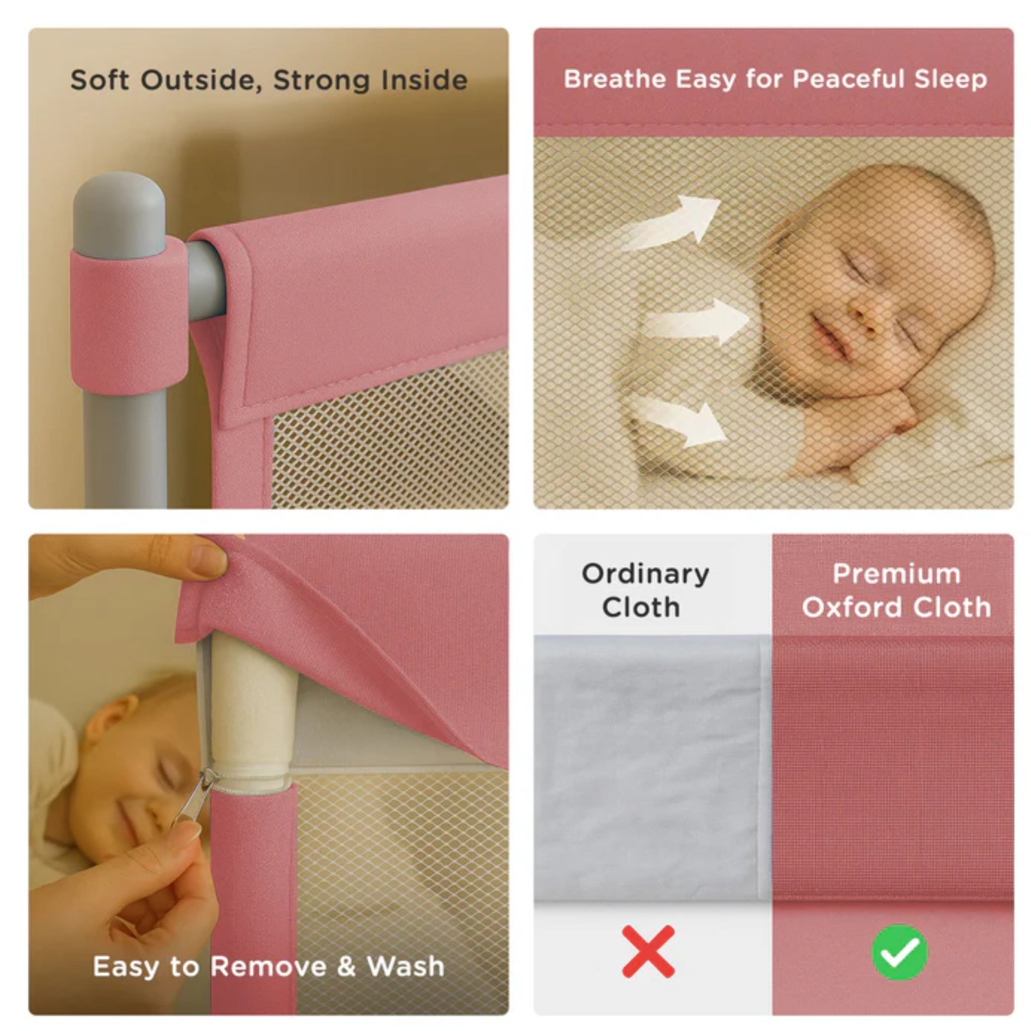 MEE MEE Adjustable Baby Bed Rail Guard – Pink Animal Print | 180 x 72 cm | Breathable Mesh, Easy Lift, Tool-Free Setup