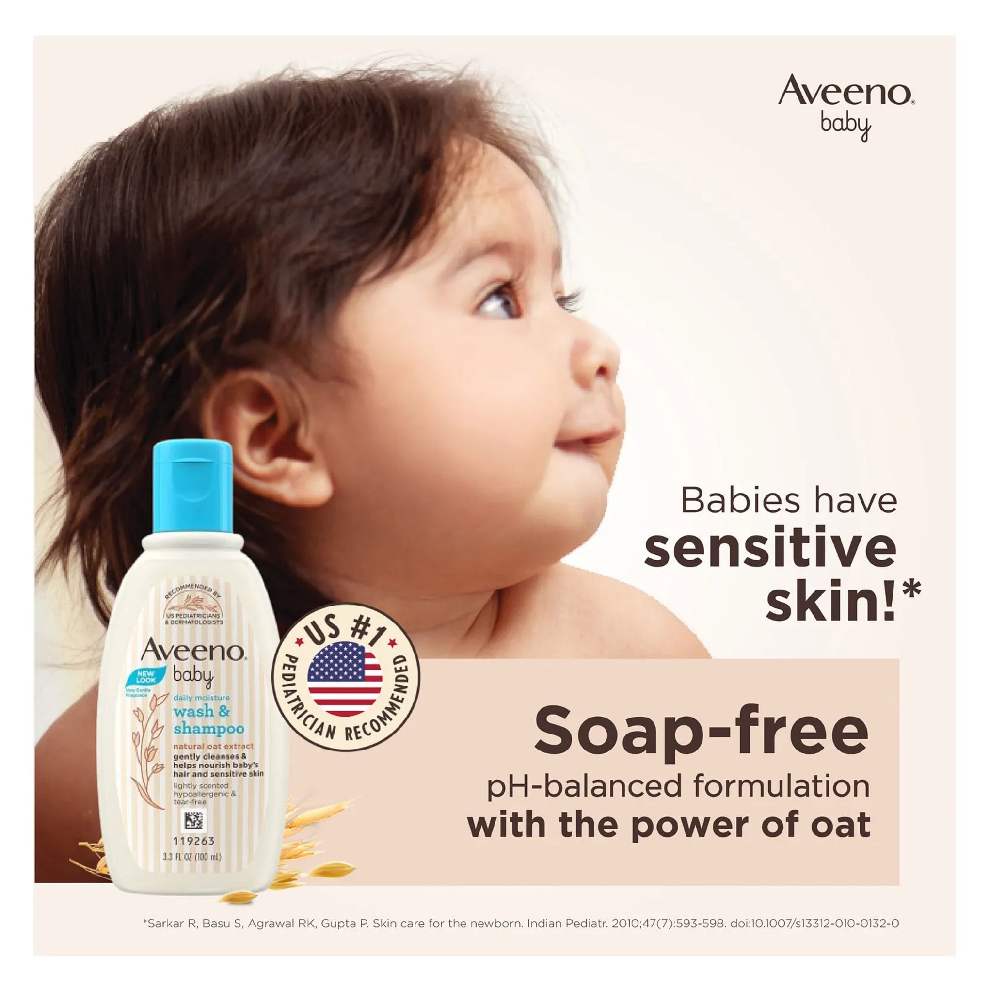Aveeno NEW baby daily moisture wash & shampoo natural oat extract gently cleanses & helps nourish baby's hair and sensitive skin lightly scented hypoallergenic & tear-free 3.3 FL OZ (100 ml)
