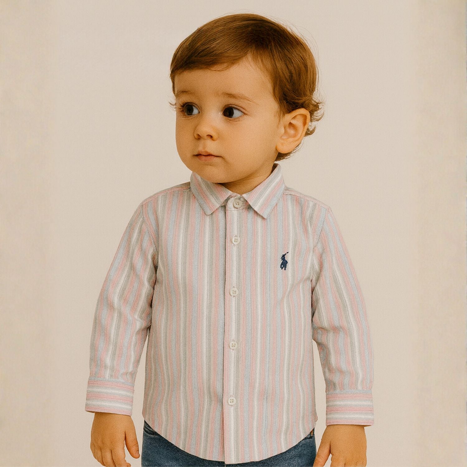 smile baby Boys’ Striped Cotton Shirt – Classic Long Sleeve (18M–10Y)