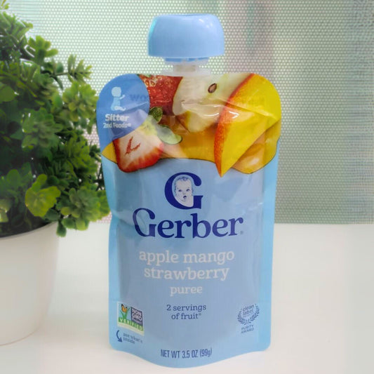 Gerber Baby Food Pouches, Toddler 12+ Months, Apple Mango Strawberry, 3.5 Ounce
