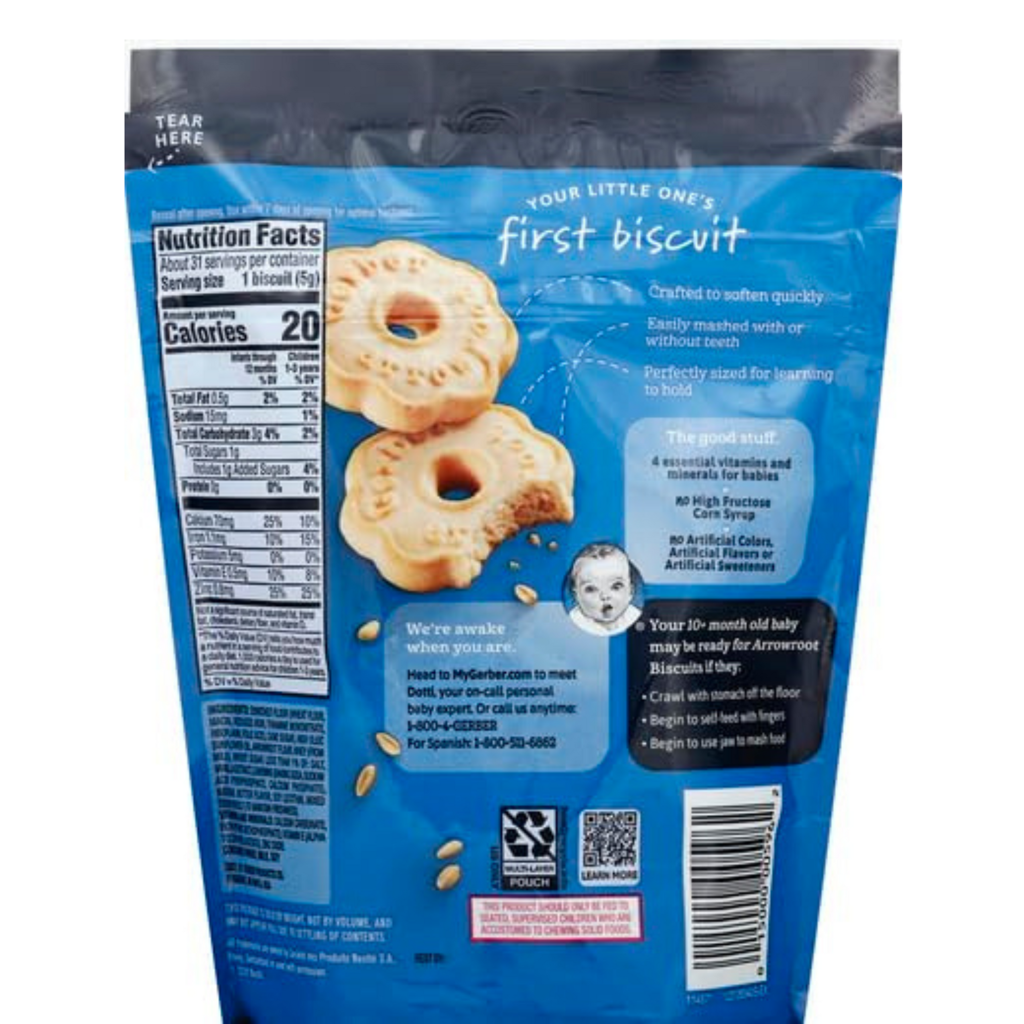 Gerber Snacks for Baby Biscuits, Arrowroot, 5.5 oz Bag