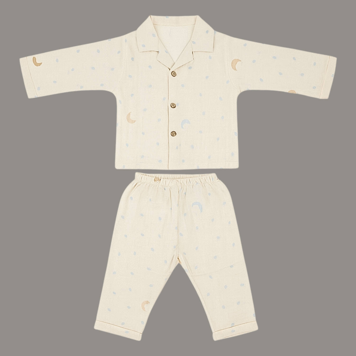 Girls Muslin Cotton Printed Night Suit – Moon & Stars Design | 6–36 Months