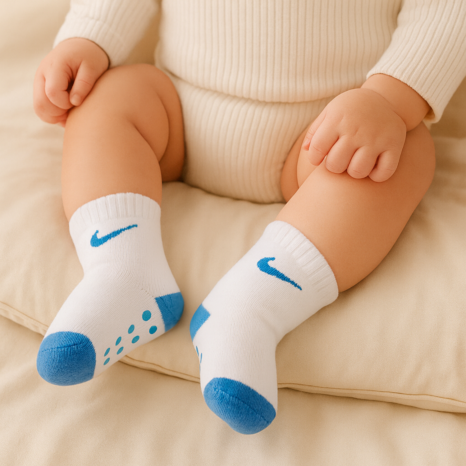 SMILE BABY 3-Pair Anti-Slip Toddler Socks – Blue, Aqua & White (1–5Y)