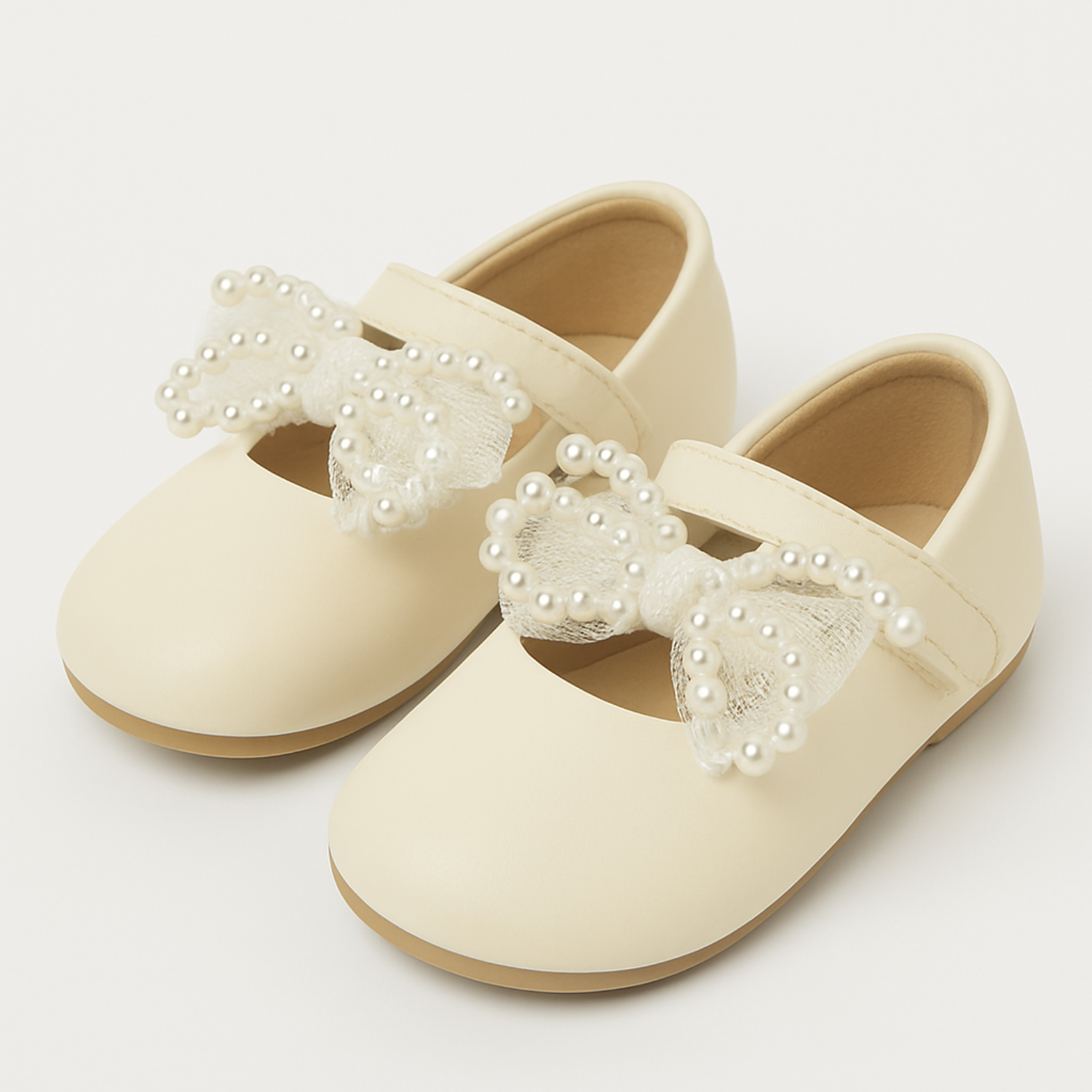 Smile Baby Girls Party Wear Belly Shoes with Pearl Bow – Black, Pink & Cream