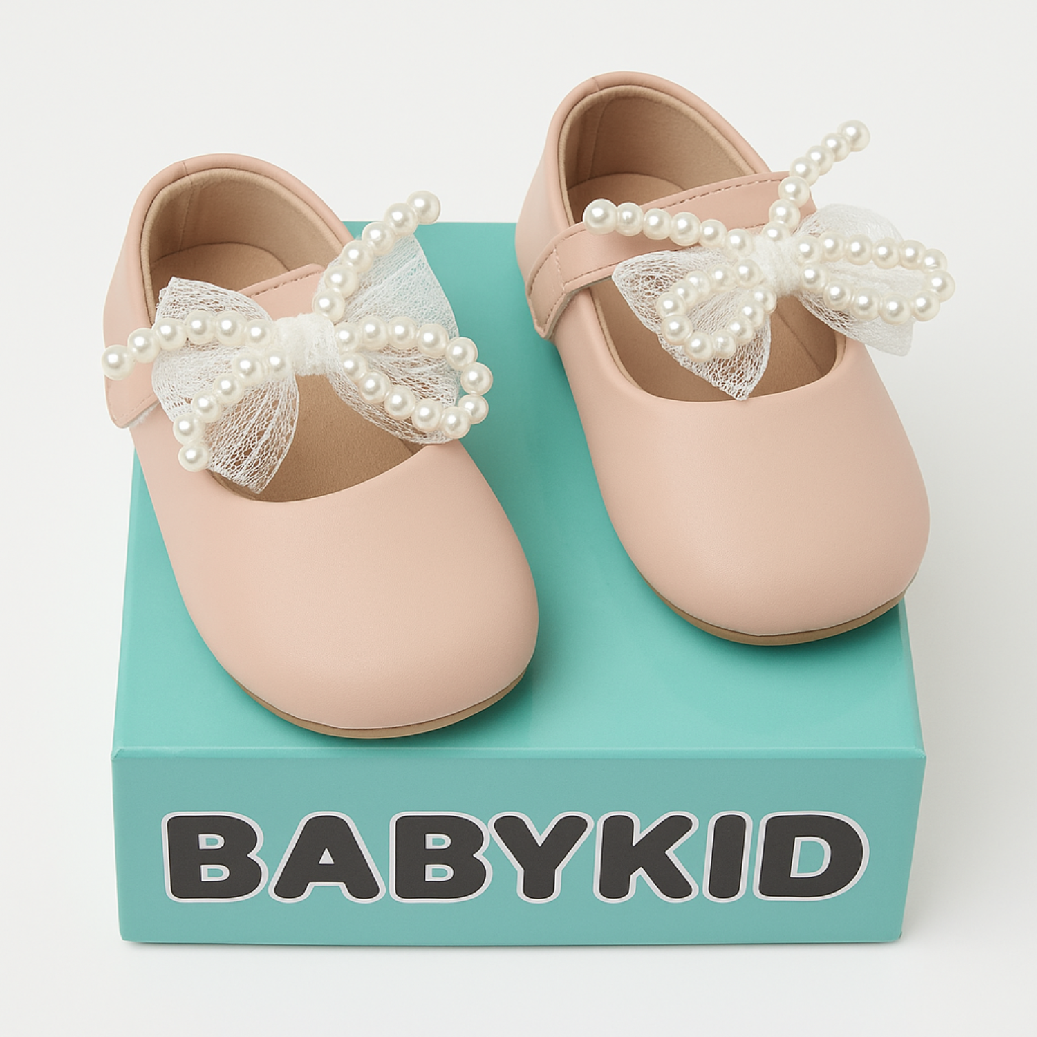 Smile Baby Girls Party Wear Belly Shoes with Pearl Bow – Black, Pink & Cream