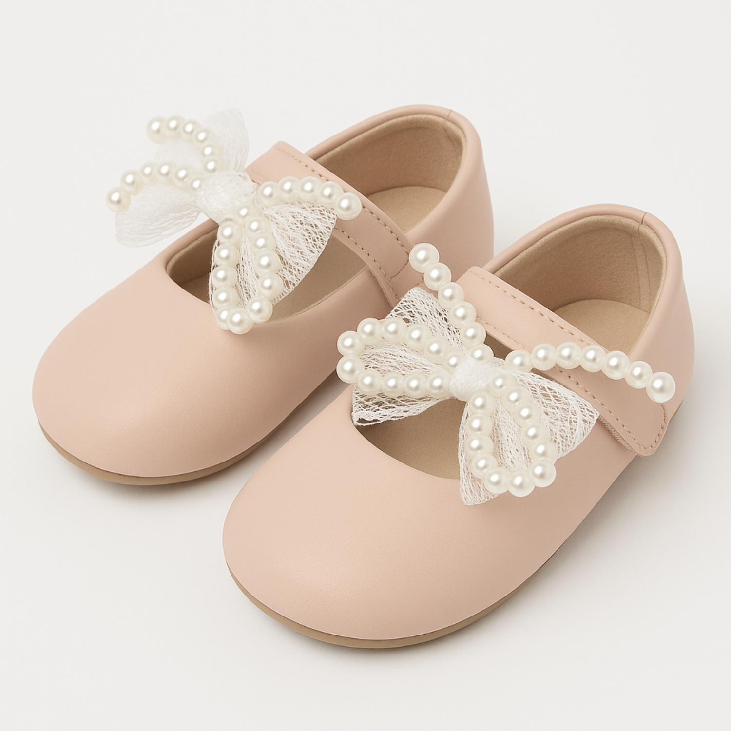 Smile Baby Girls Party Wear Belly Shoes with Pearl Bow – Black, Pink & Cream
