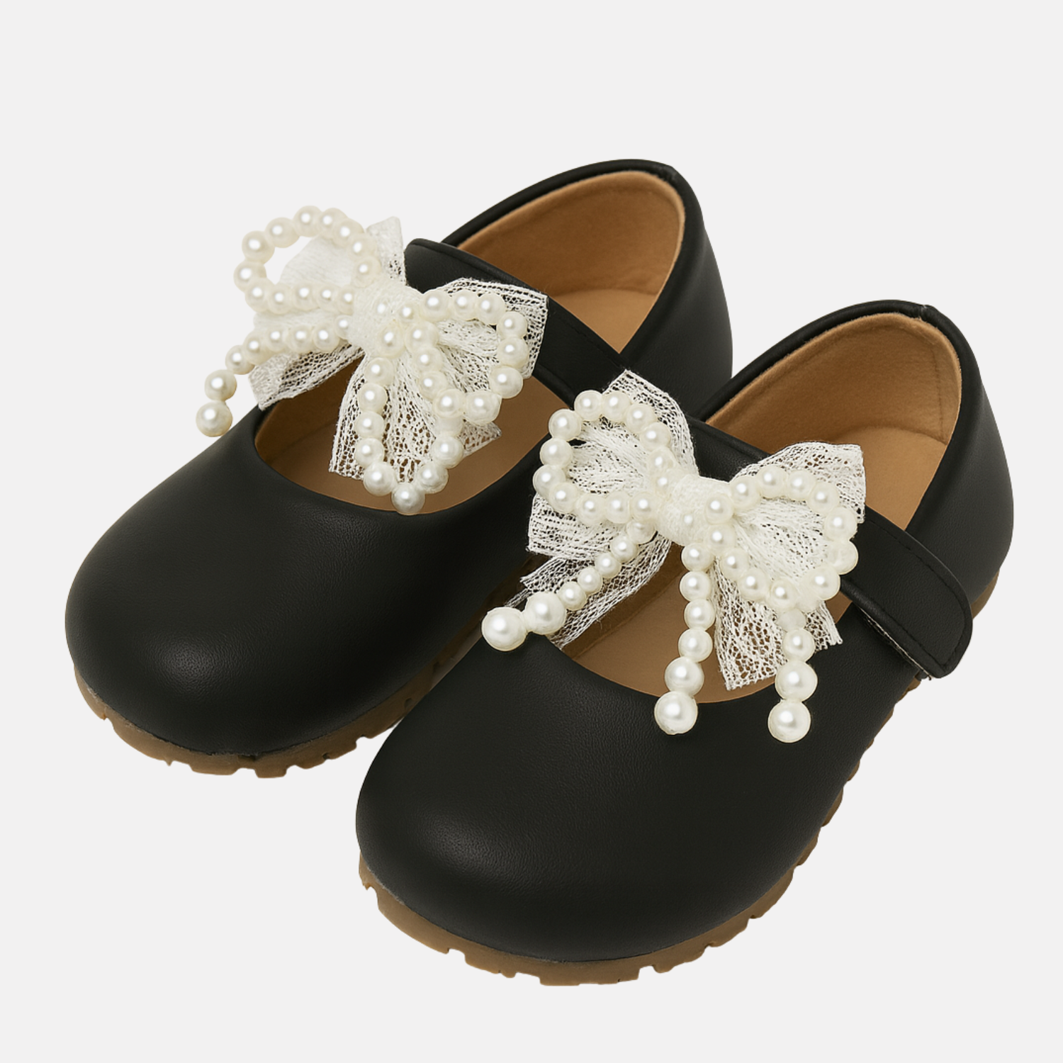 Smile Baby Girls Party Wear Belly Shoes with Pearl Bow – Black, Pink & Cream