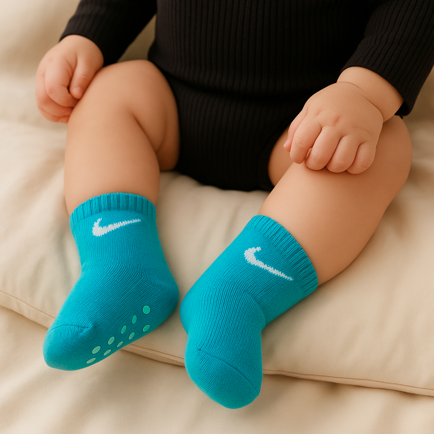 SMILE BABY 3-Pair Anti-Slip Toddler Socks – Blue, Aqua & White (1–5Y)