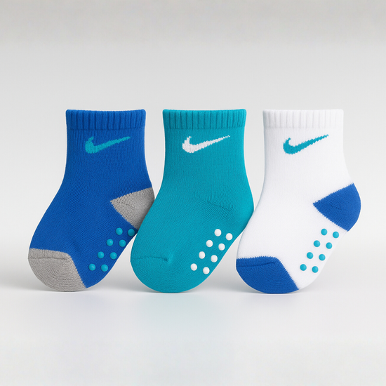 SMILE BABY 3-Pair Anti-Slip Toddler Socks – Blue, Aqua & White (1–5Y)