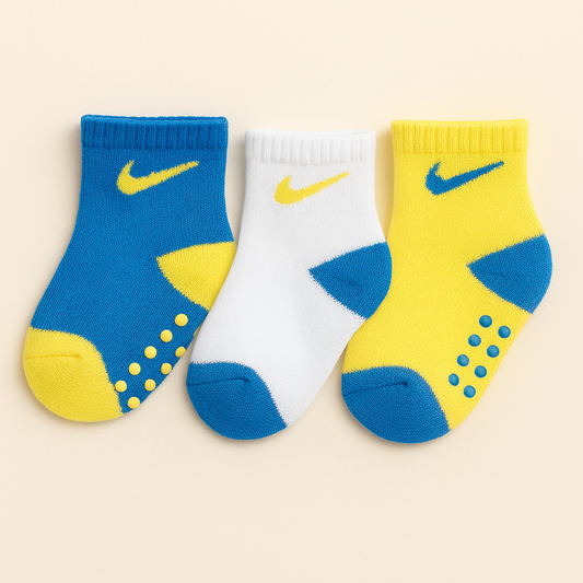 SMILE BABY 3-Pair Anti-Slip Toddler Socks – Blue, White & Yellow (1–5Y)