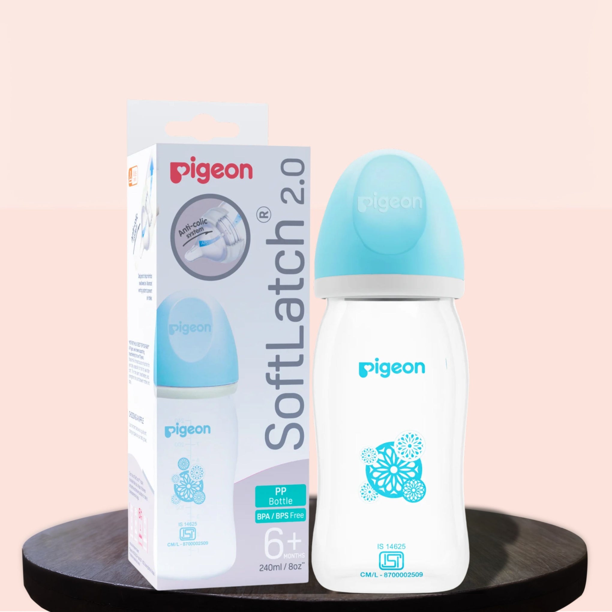 PIGEON Softouch Anti Colic System Nursing Feeding Bottle With White Cap 240 ml & 160ML  | PINK , BLUE , CREAM COLORS