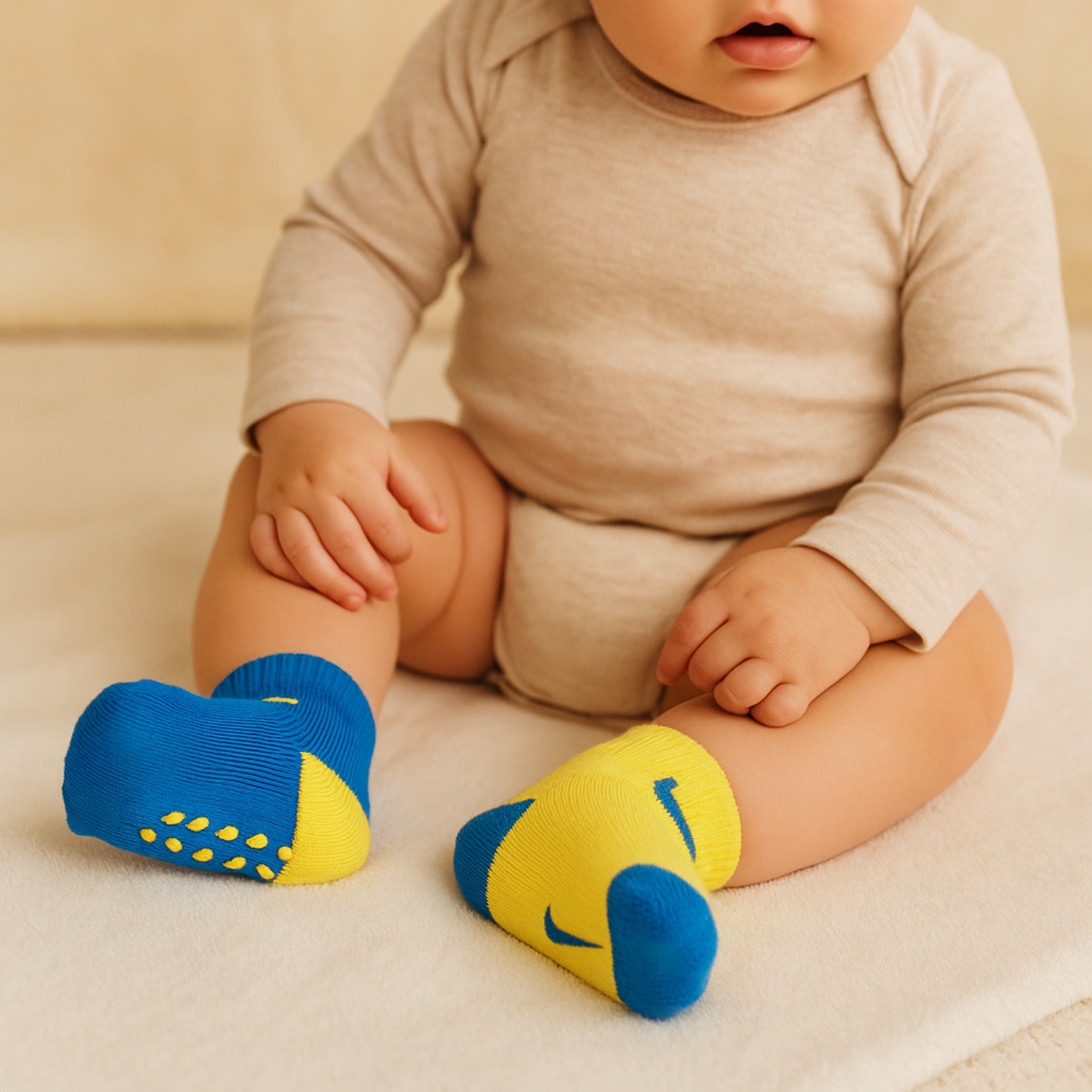 SMILE BABY 3-Pair Anti-Slip Toddler Socks – Blue, White & Yellow (1–5Y)