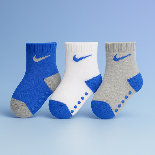 SMILE BABY 3-Pair Anti-Slip Toddler Socks – Blue, White & Grey (1–5Y)