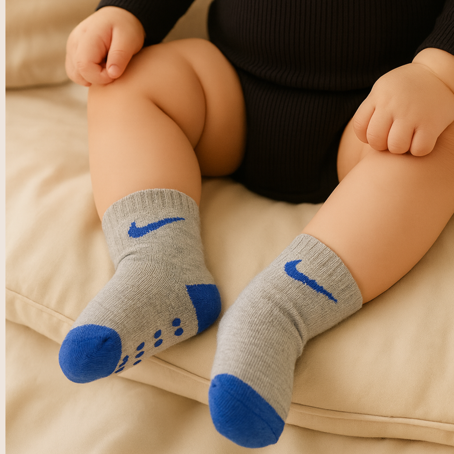 SMILE BABY 3-Pair Anti-Slip Toddler Socks – Blue, White & Grey (1–5Y)
