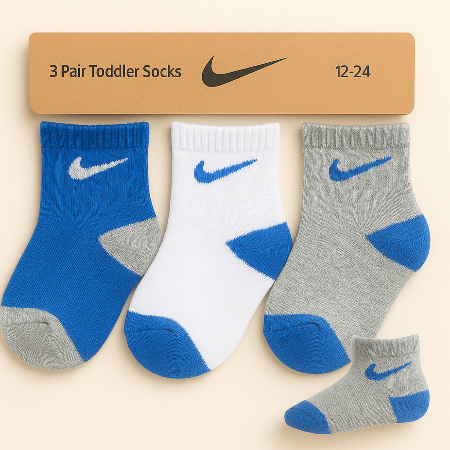 SMILE BABY 3-Pair Anti-Slip Toddler Socks – Blue, White & Grey (1–5Y)